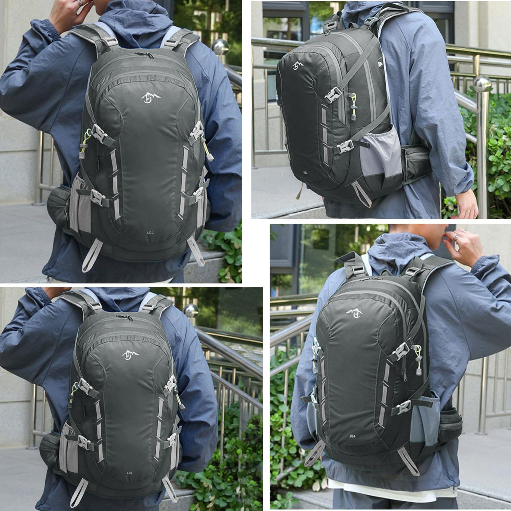 Long Keeper Wanderrucksack 40L Wasserdichter Campingrucksack mit Regenhülle Leichter Trekkingrucksack Outdoor Sport Rucksäcke für Klettern Skifahren Radfahren Reisen