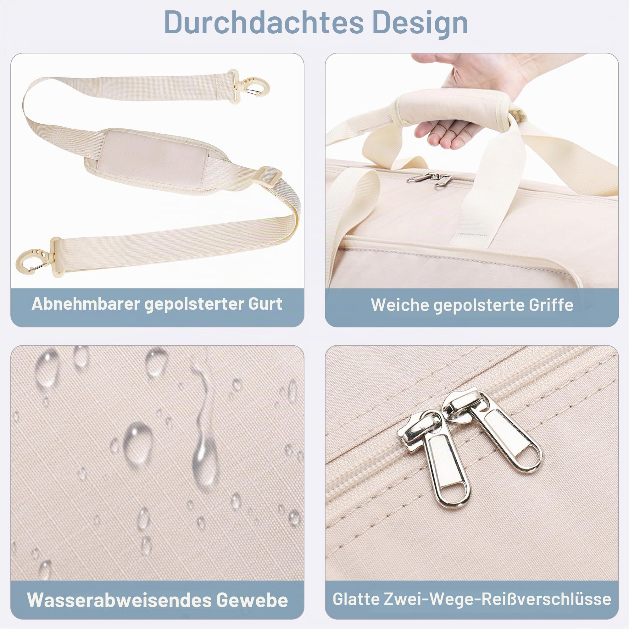 Urtala Reisetasche für Damen und Herren, groß, faltbar, Wochenendtasche mit Schuhfach und Schultergurt, leicht, wasserdicht, Gepäcktasche, Beige, 100L, Klappbar