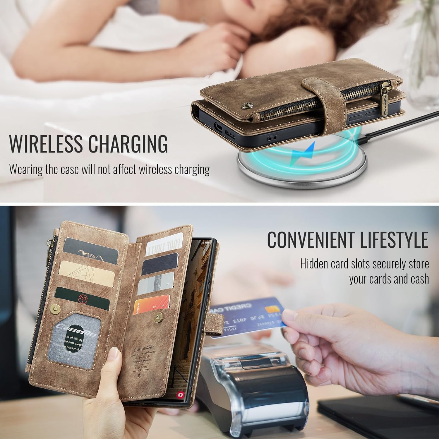 Wallet Case Compatibility with Samsung Galaxy S25 Ultra with Card Holder Kickstand Magnetic Zipper Pocket Lanyard Strap Wristlet,Leather Flip Case Wallet for Galaxy S25 Ultra 6.9 Inch (Brown) - Image 6