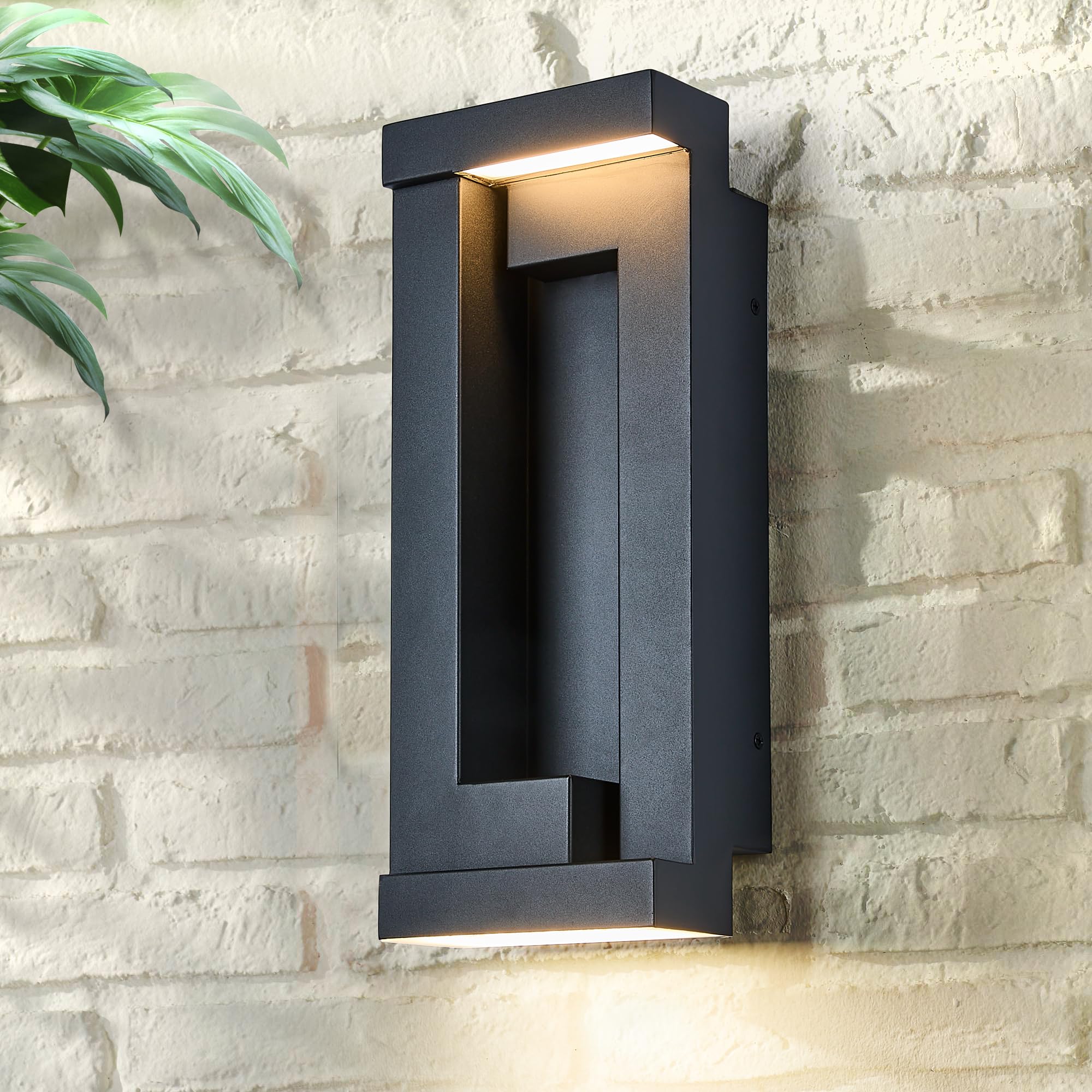 Modern Outdoor Art Wall Lights IP65 Anti-Rust 2200 Lumens Triac Dimmable LED Porch Light Textured Black Frosted Glass