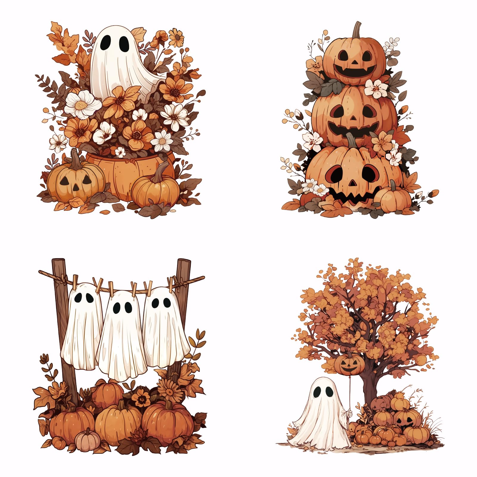 SUPERDANT 4 PCS Ghost Pumpkin Heat Transfer Halloween Iron-On Transfers Plastic Stickers Set Clothing Iron on Decals for T-Shirt Canvas Bags Jackets Pillow DIY Crafts for Holiday Party