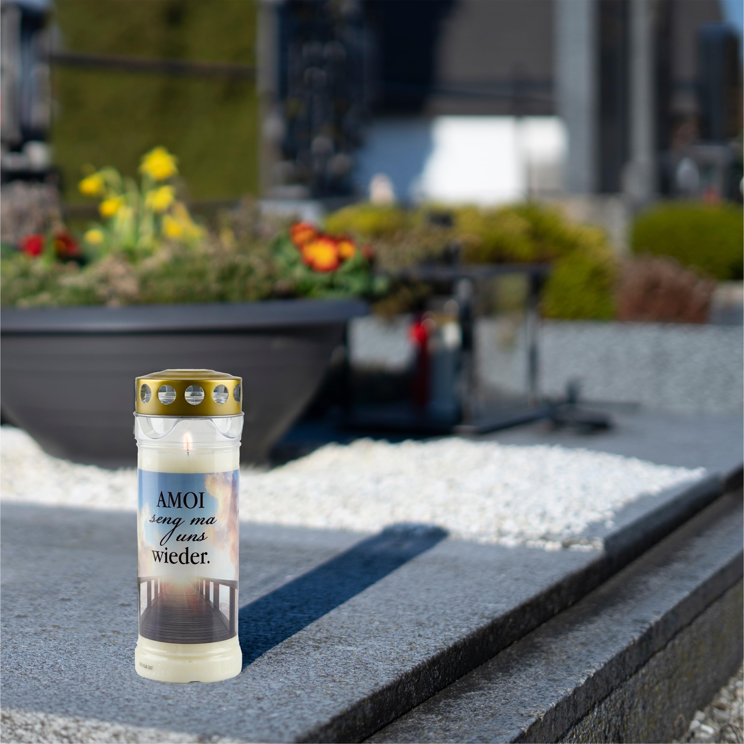 Set 12 Candele Funerarie Hofer Premium - Durata 7 Giorni, Con Coperchio, Motivi Commemorativi, Per Decorazione Tomba