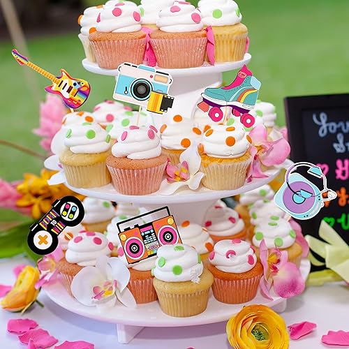 Miniatura 4 de Epakh 48 piezas de decoración para cupcakes de los años 90, decoración de fiesta temática de los años 90, hip hop, música, danza, retro, skate,