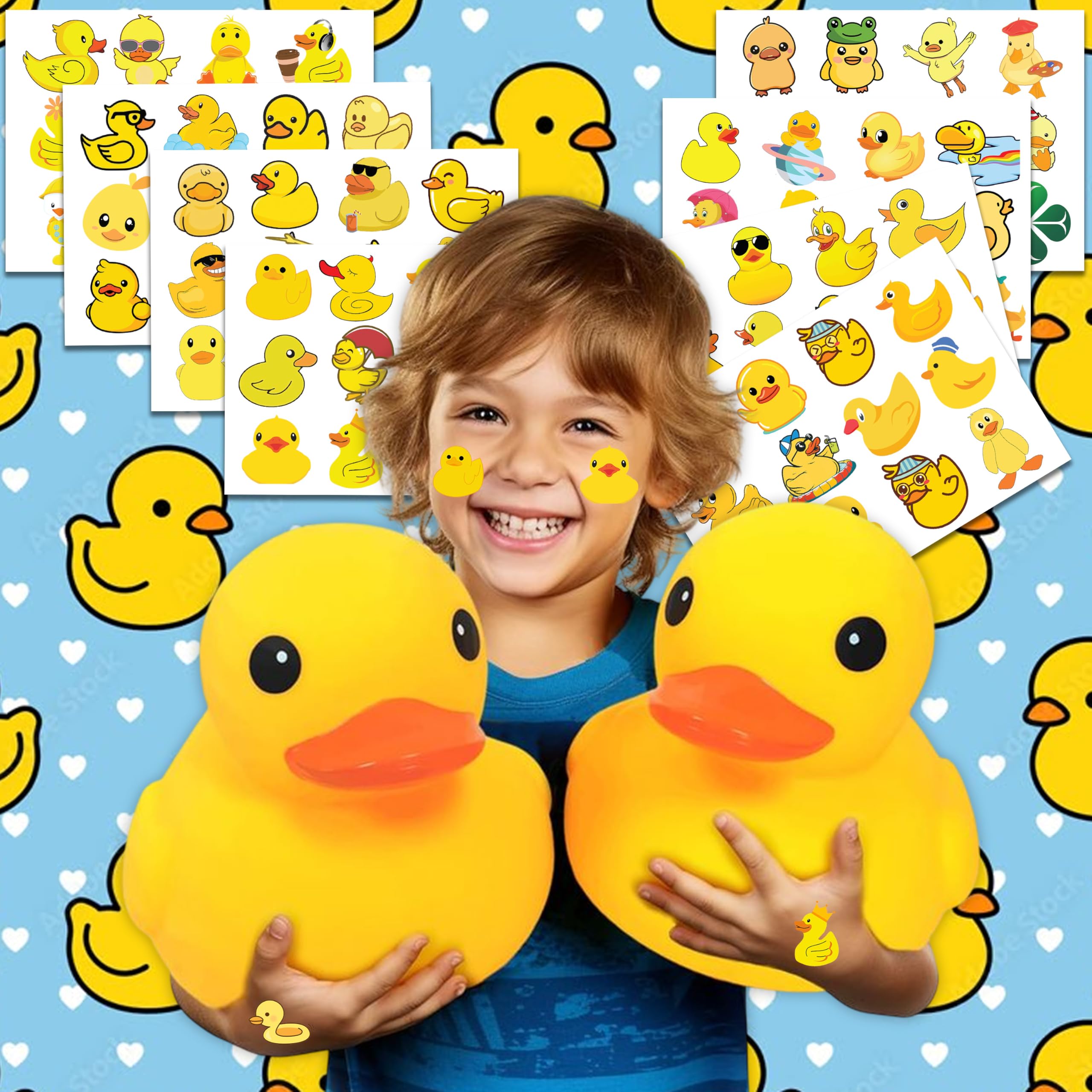 8 Sheets (96PCS) Rubber Duck Temporary Tattoos – Baby Shower & Birthday Party Decorations, Cute Duck Themed Supplies, Stickers, Favors for Kids Girls Boys Classroom Prizes