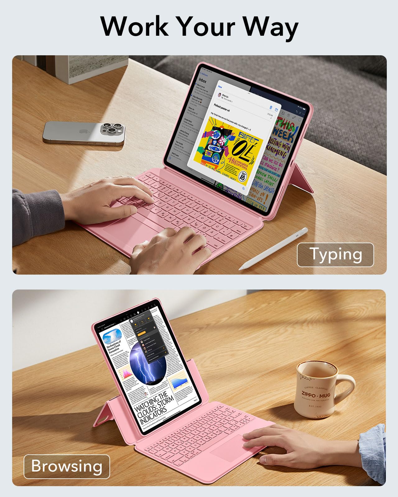 ESR Hoesje Met Toetsenbord Voor IPad Air 13 Inch  M3/M2  2025 2024 Magnetisch Afneembaar Toetsenbord Portret En Landschapsformaat Groot Click Anywhere Trackpad Toetsen Achtergrondverlichting 3404279797