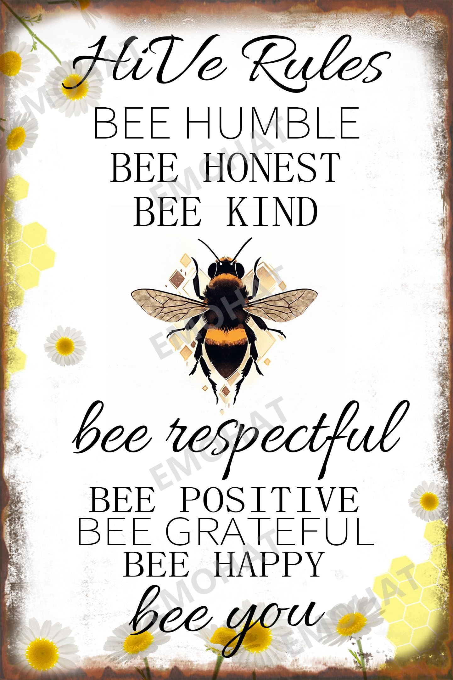 Bee Metal Tin Sign Hive Rules Wall Art Bee Garden Posters Wall Decoration for Backyard Garden Farmhouse Home House Yard 8x12 Inch