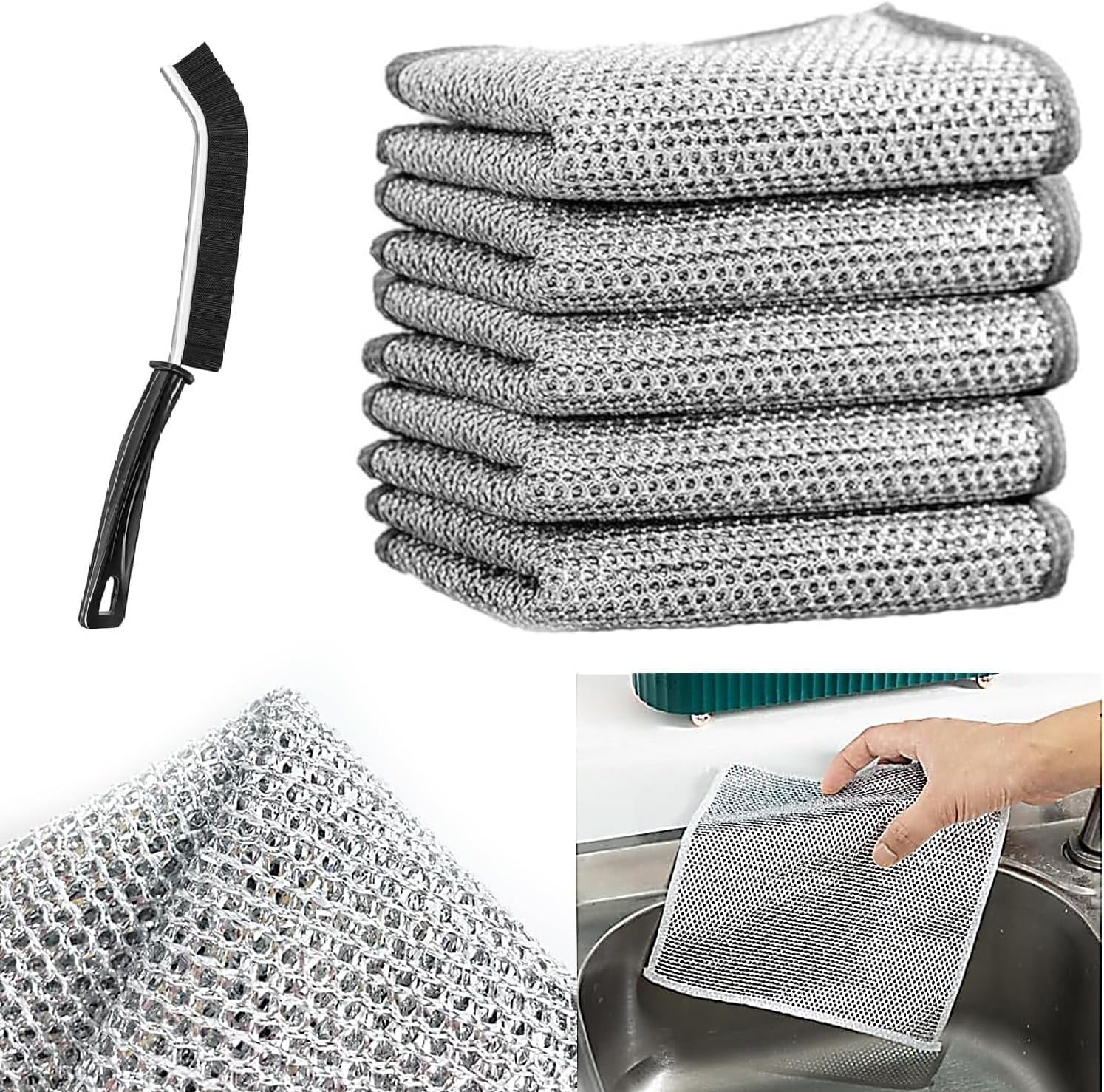 3 Pack Non-Scratch Wire Dishcloth Sponge Pad & Gaps Cleaning Brush, Two Layer Steel Wire Dishwashing Scrub Sponges for Wet Dry, Easy Rinsing, Reusable, Wire Cleaning for Kitchen (Scrub Cloth, 6) (B0D2B9JLZH) Amazon Price History, Amazon Price Tracker