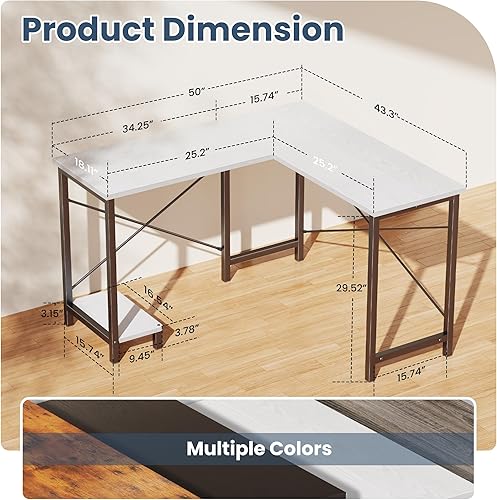 Miniatura 3 de DUMOS Escritorio en forma de L, escritorio de computadora para juegos, mesa de oficina de esquina con estante para CPU para estudio en casa,