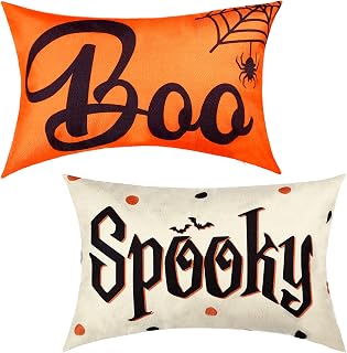2 Pieces Halloween Pillow Throw Cover Halloween Fabric Linen Cushion Cover Halloween Boo Spooky Letter Throw Cushion Cover Halloween Throw Pillow Case Decoration for Bed Couch Sofa