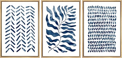 SIGNWIN Lienzo enmarcado para pared, juego de arte geométrico azul floral pastel, collage, formas abstractas, ilustraciones, arte moderno,