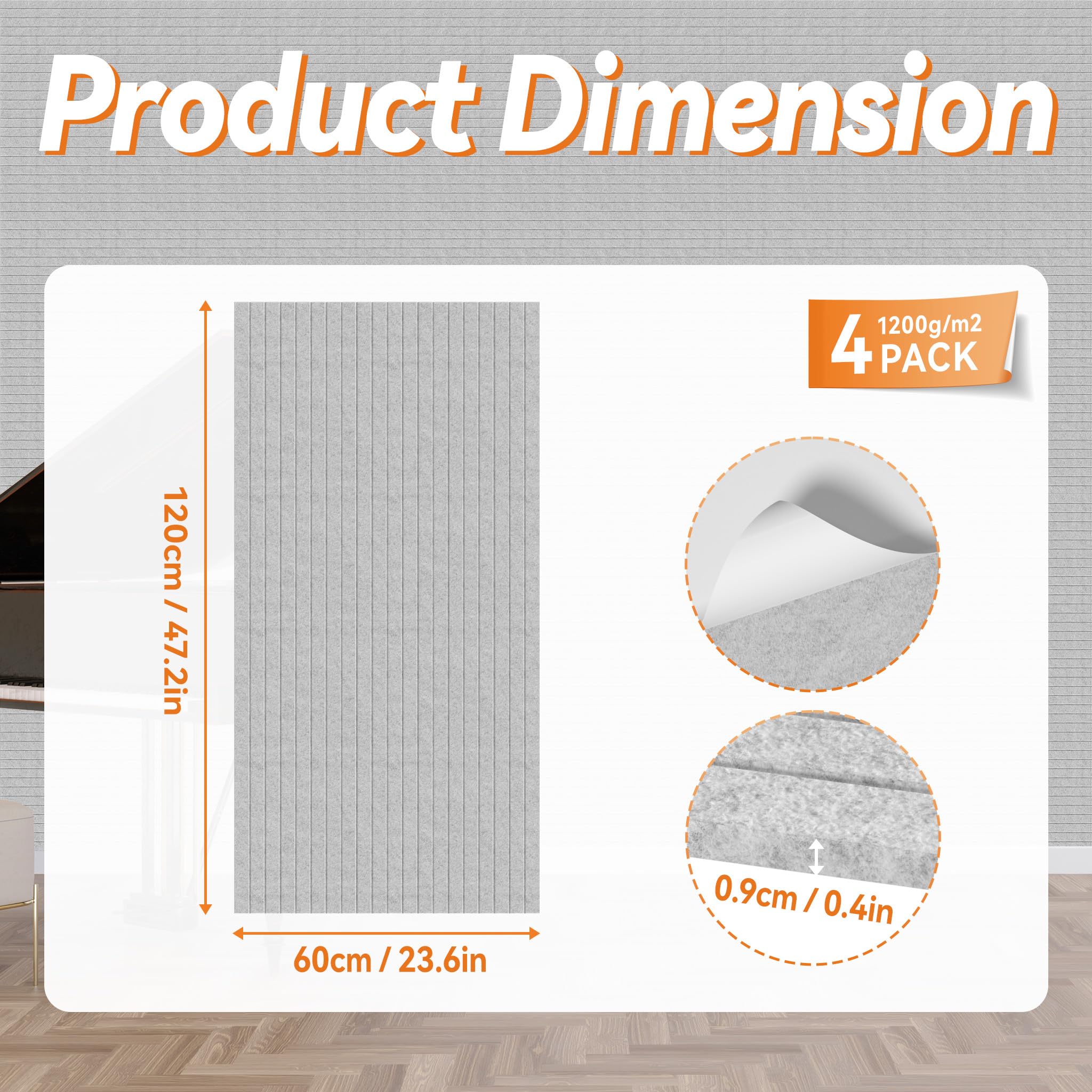 XMTECH Paquete de 4 paneles acústicos autoadhesivos, 120 x 60 x 0,9 cm, paneles acústicos para pared y techo, paneles acústicos para aislamiento acústico e insonorización, estudio, cine en casa