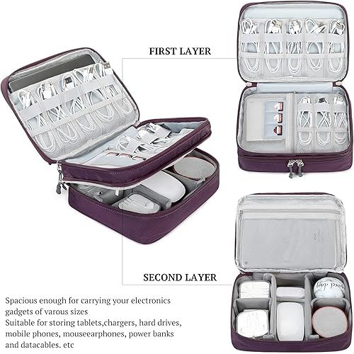 Miniatura 6 de MIRLEWAIY Organizador electrónico, bolsa de almacenamiento de cables de viaje resistente al agua para cargador, cables, banco de energía, disco