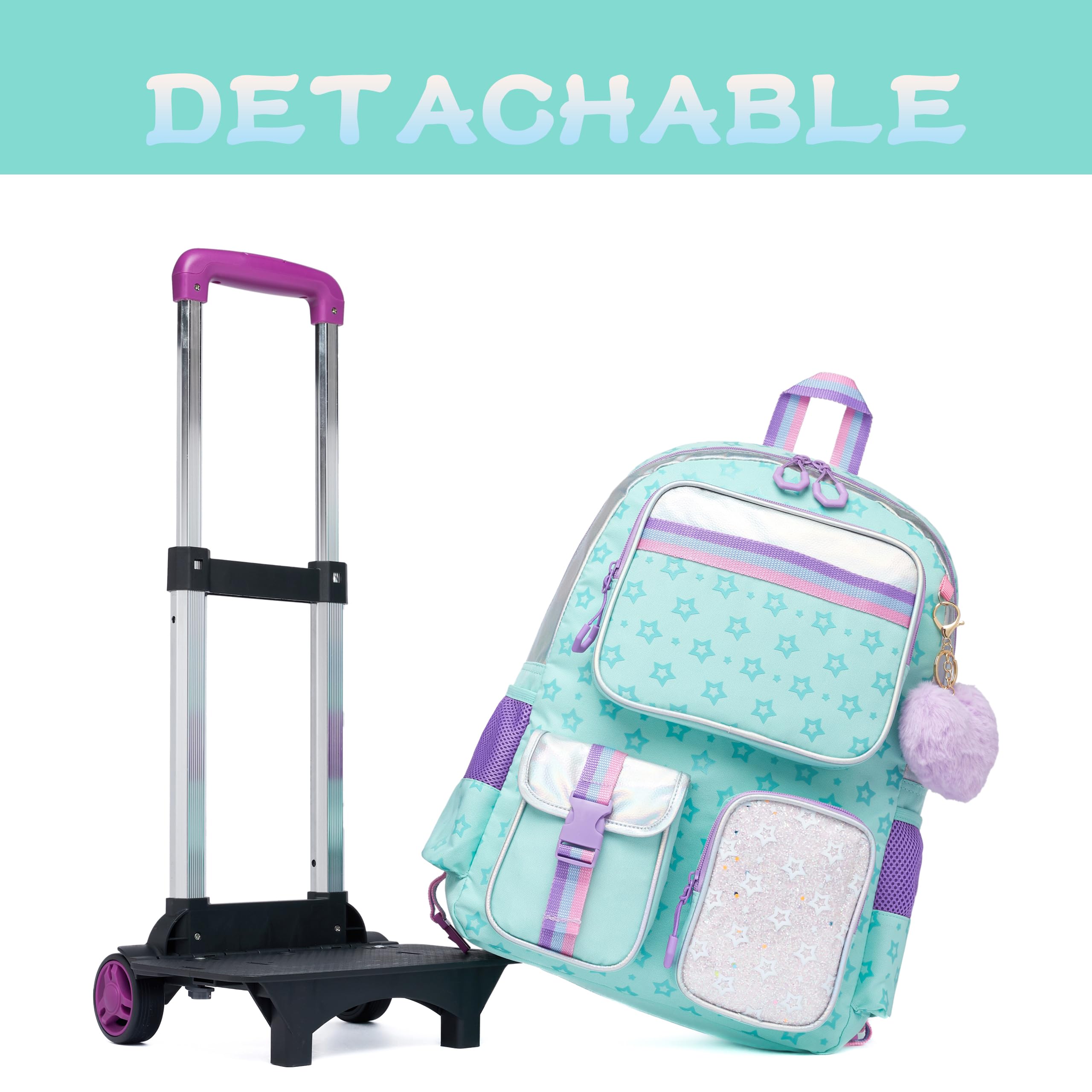 HTgroce Cartable A Roulette Fille Primaire, Sac a Dos Roulette Fille Cartable a Roulette Fille Enfants Qui Vont à l'école et Qui Voyagent CP,CE1,CE2,CM1