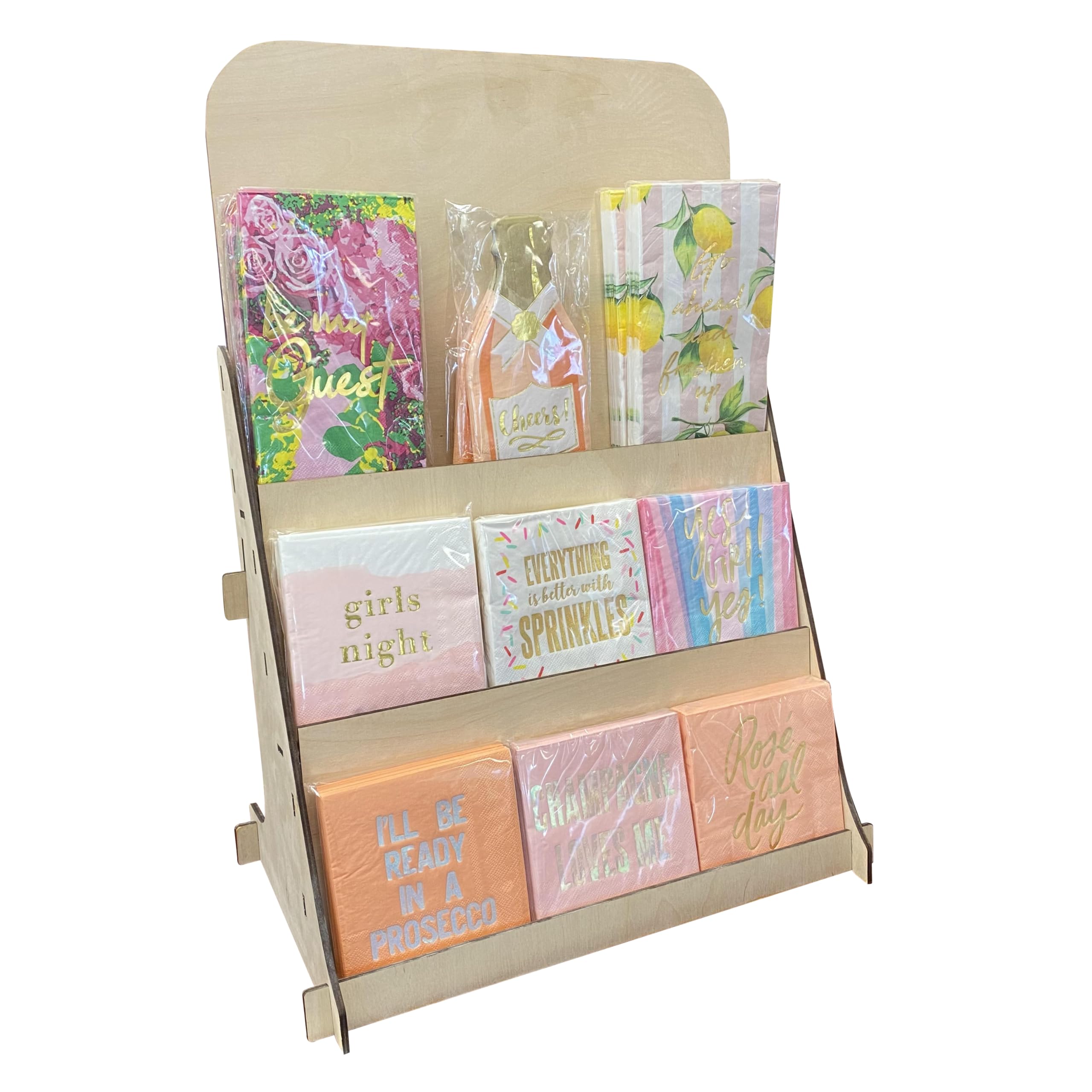TORCHED DISPLAYS Soporte organizador de tarjetas de felicitación, soportes para fotos de 3 niveles para exhibición, soporte de madera multiusos, ideal para tarjetas de felicitación, fotos, tarjetas de