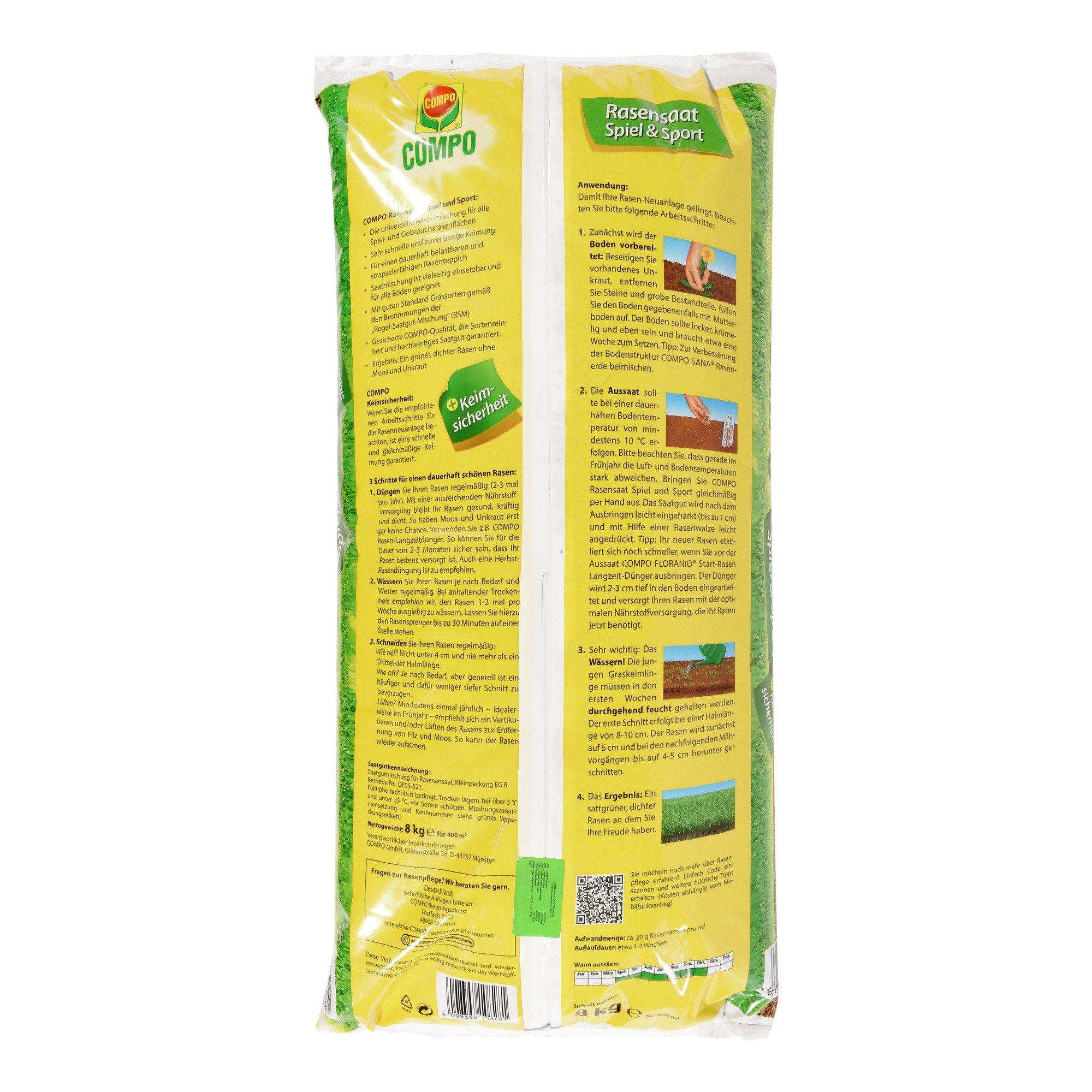 COMPO Lawn Game and Sport, Universal Lawn Mixture, 8 kg, 400 m²