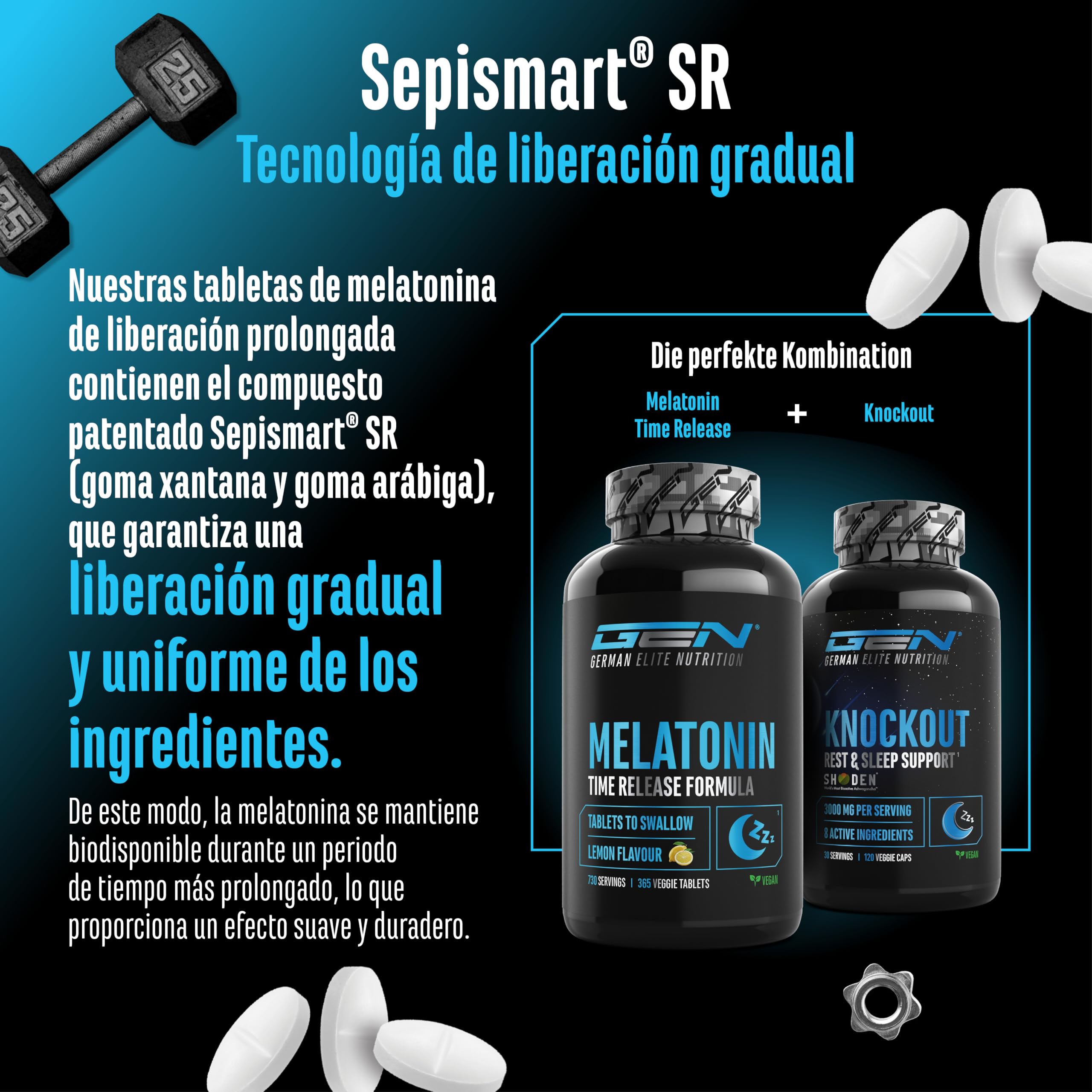 Melatonina Time Release – 365 comprimidos para chupar con sabor a limón – Liberación retardada gracias a Sepismart® SR – 0,5 mg por porción – Vegano y altamente puro