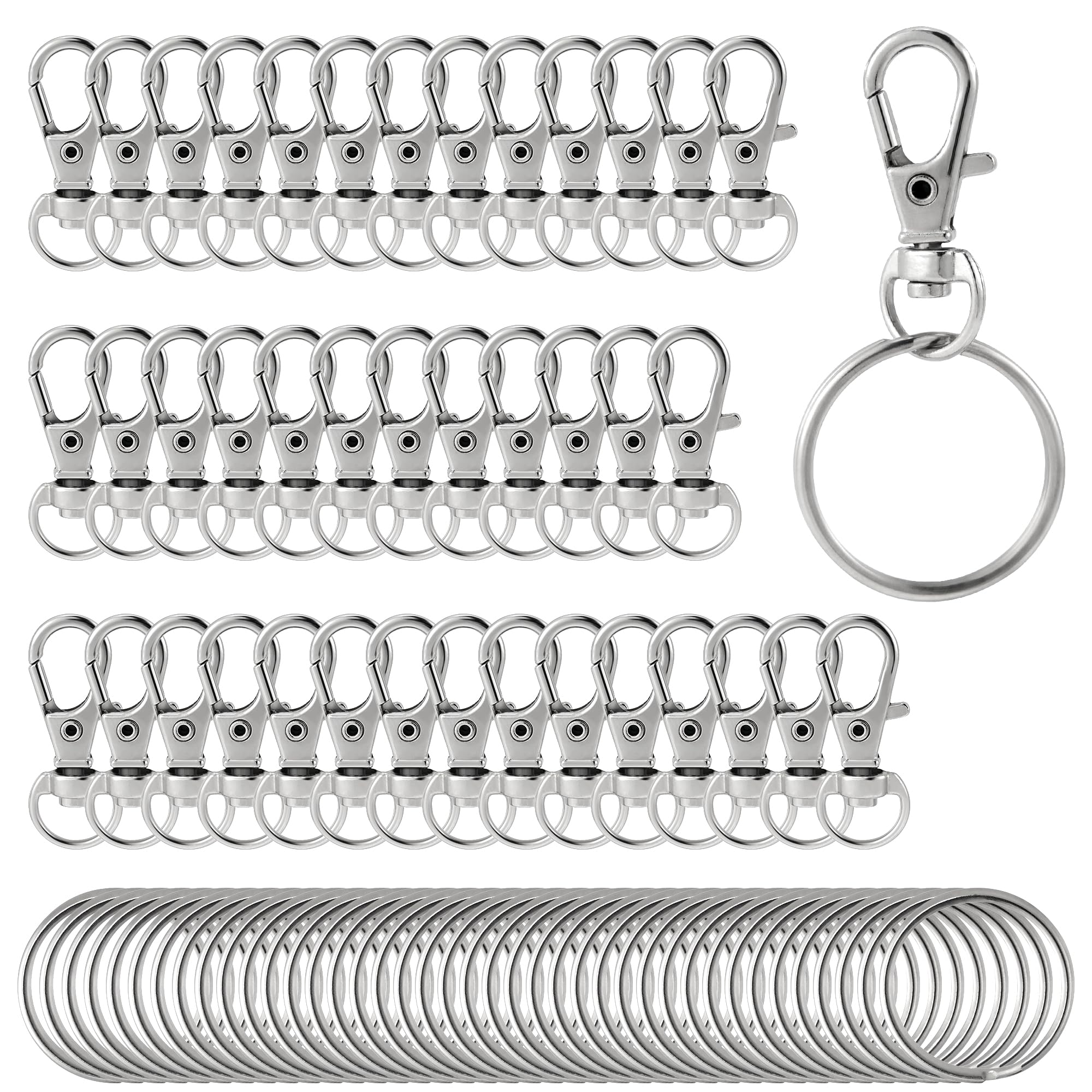 80Pcs Swivel Lobster Clasps, Key Rings, 40PCS Clasps and 40PCS Key Ring Hoops, Swivel Clip Hanging Hooks Lanyard Key Chain Clips for DIY Crafts, Lanyards, Bag Charms
