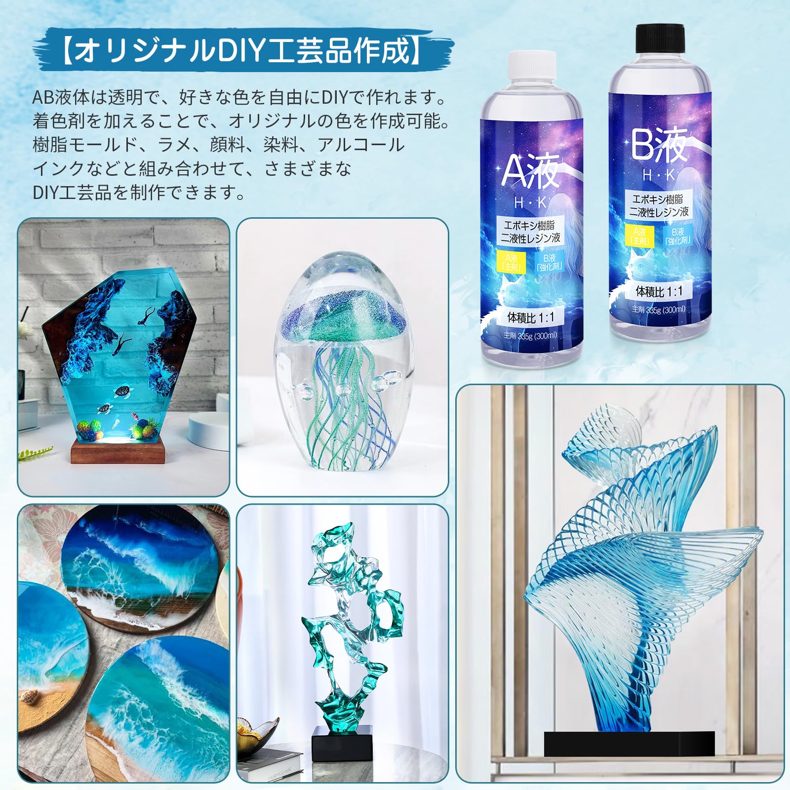 Amazon.co.jp: [H・K]エポキシ樹脂 二液性レジン液 ハードタイプ 大