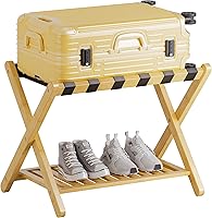 Vista 1 de SMIBUY Portaequipajes, soporte plegable de bambú para maleta con estante de almacenamiento para habitación de invitados, dormitorio, hotel, Natural