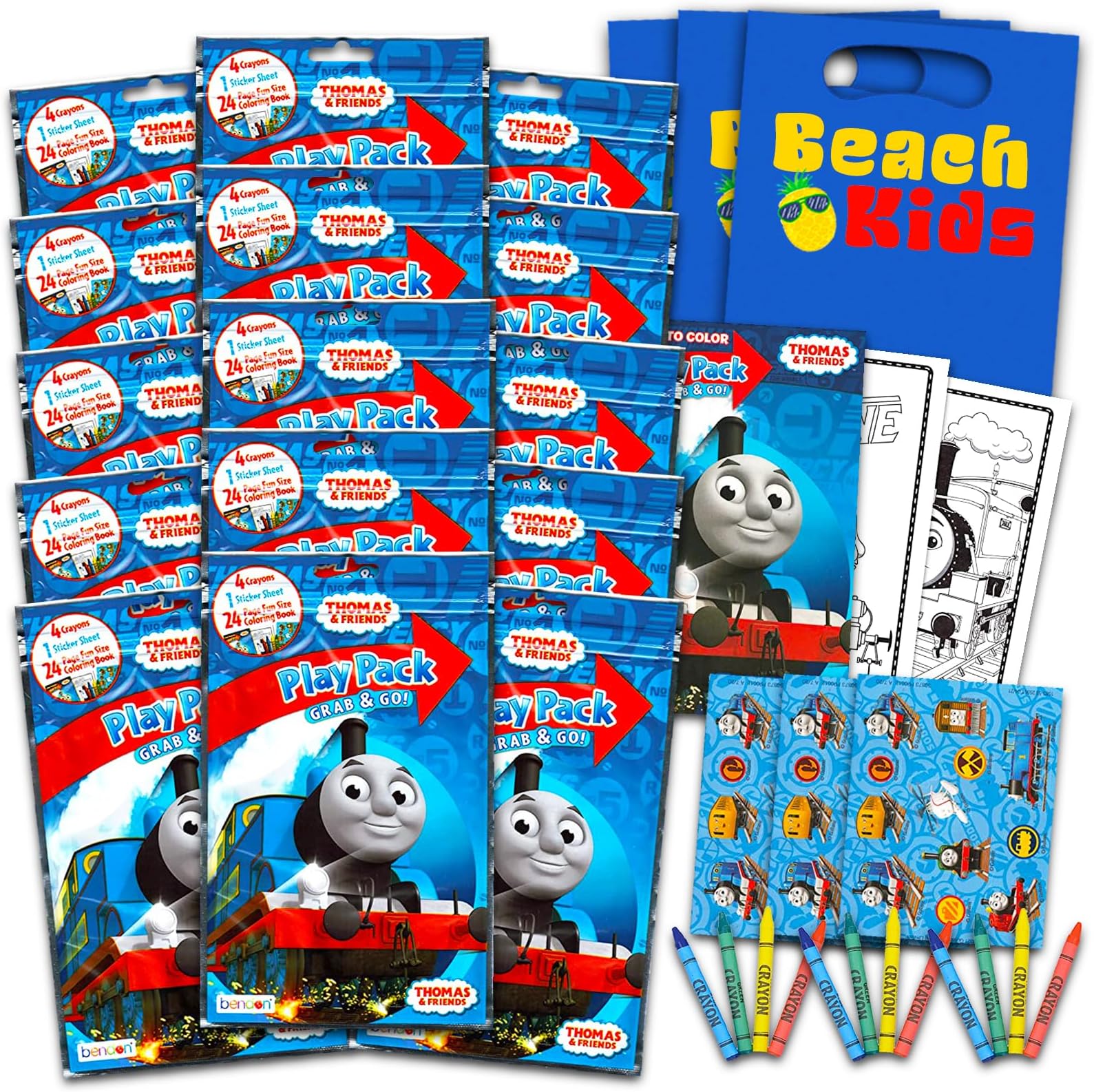 Bendon Set of 15 Kids Play Packs Bundle ~ Fun Party Favors Coloring Book Crayons Stickers (Thomas and Friends)