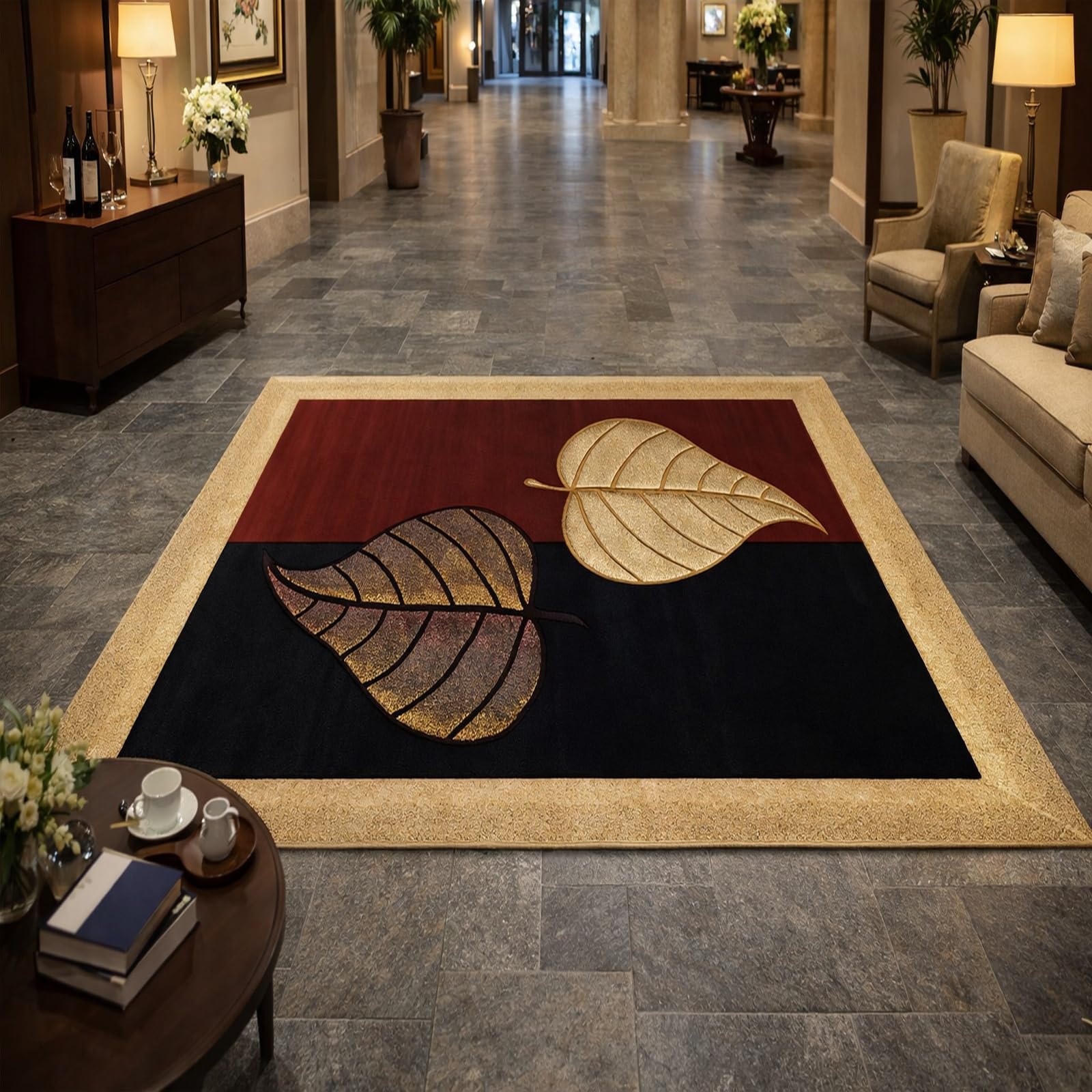 Tapis antidérapant facile à laver grand tapis de salon 160x280cm motif floral