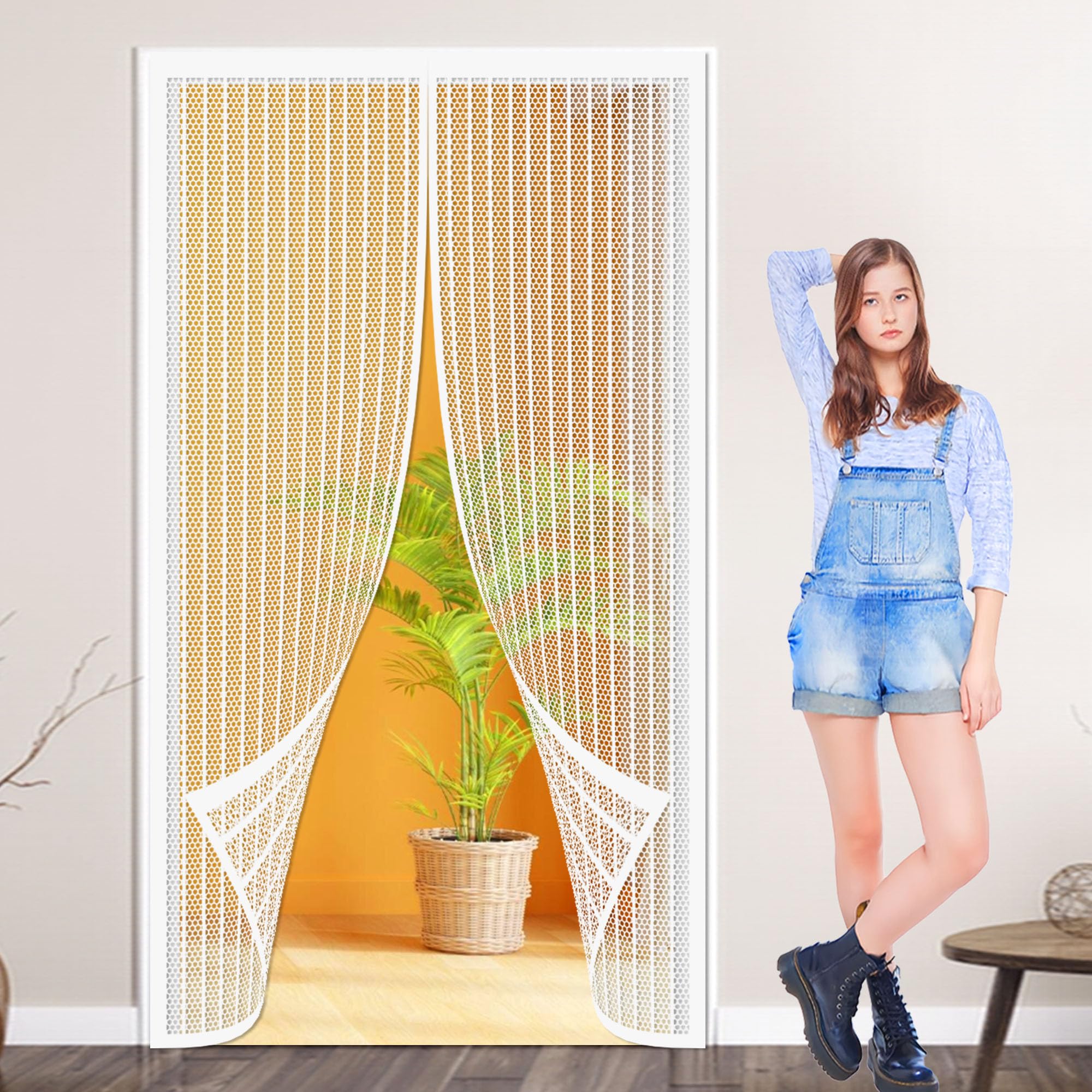 Ztaopsh White Door Screens For Keeping Out Flies 115 X 208 Cm Heavy Duty Mesh Screen Doors Magnets Without Drilling Easy To Install For Balcony And Patio Door,
