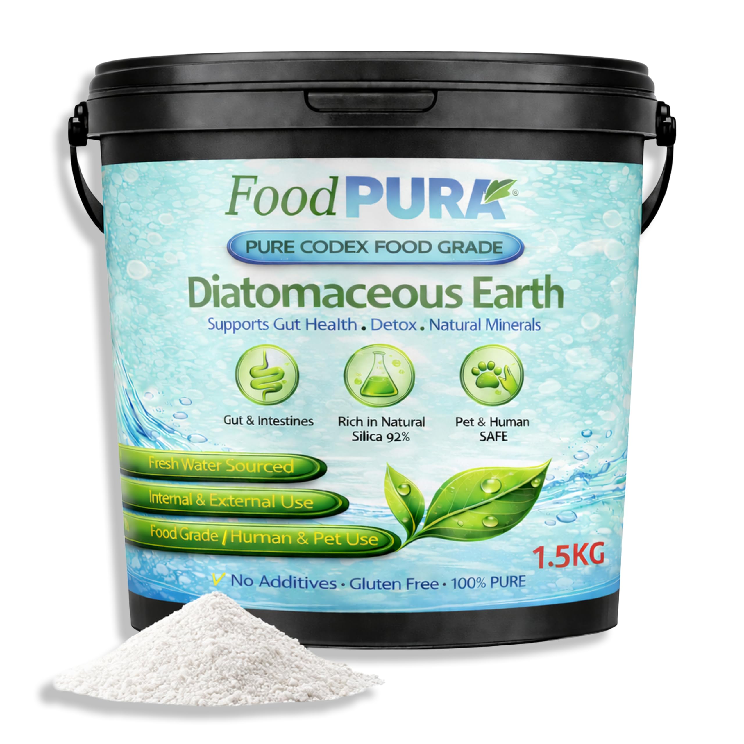 Food Grade Human Diatomaceous Earth Freshwater DE Powder 1.5KG Bucket Rich in Natural Silica