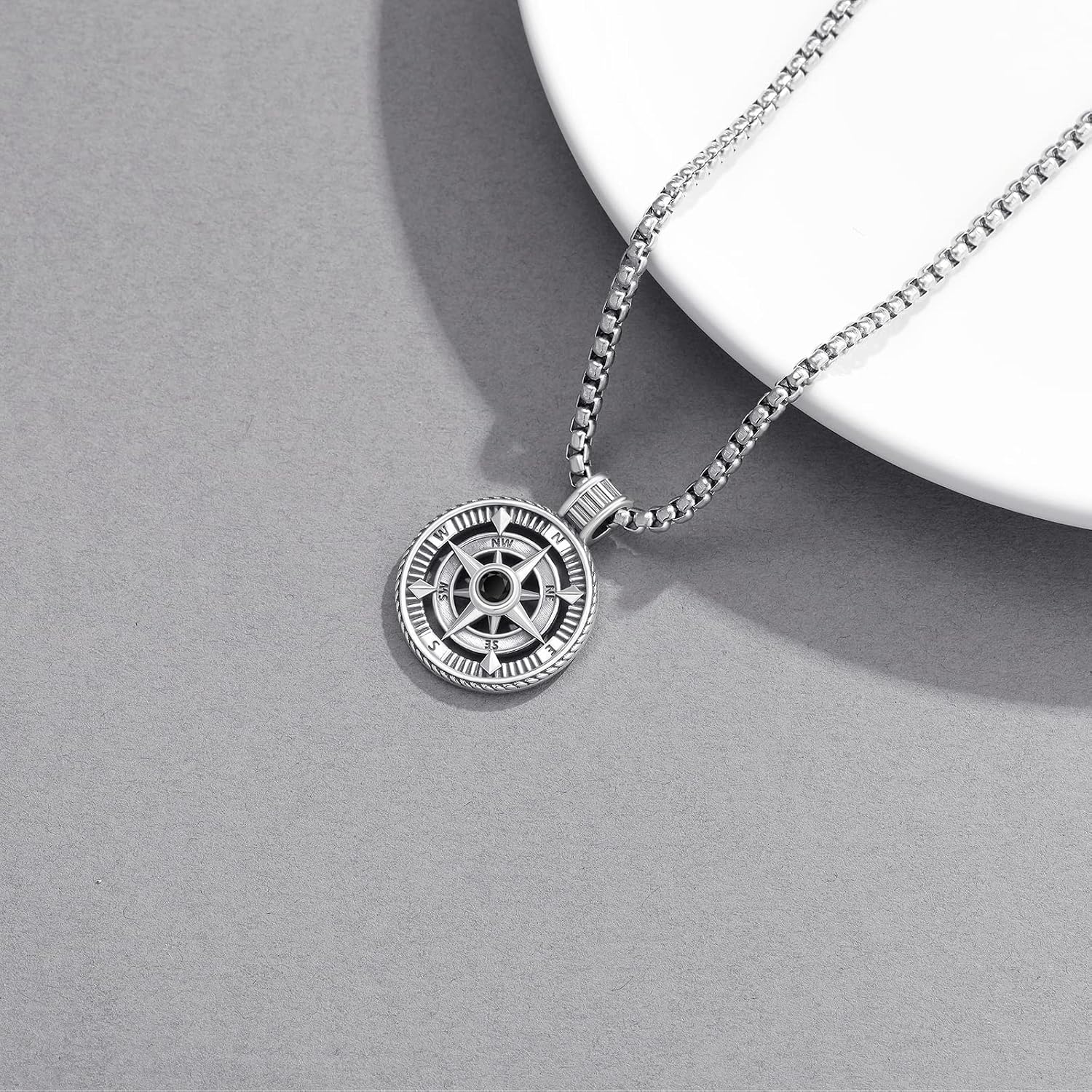 925 Sterling Silver Compass Necklace Graduation Inspirational Gifts with Stainless Steel Chain