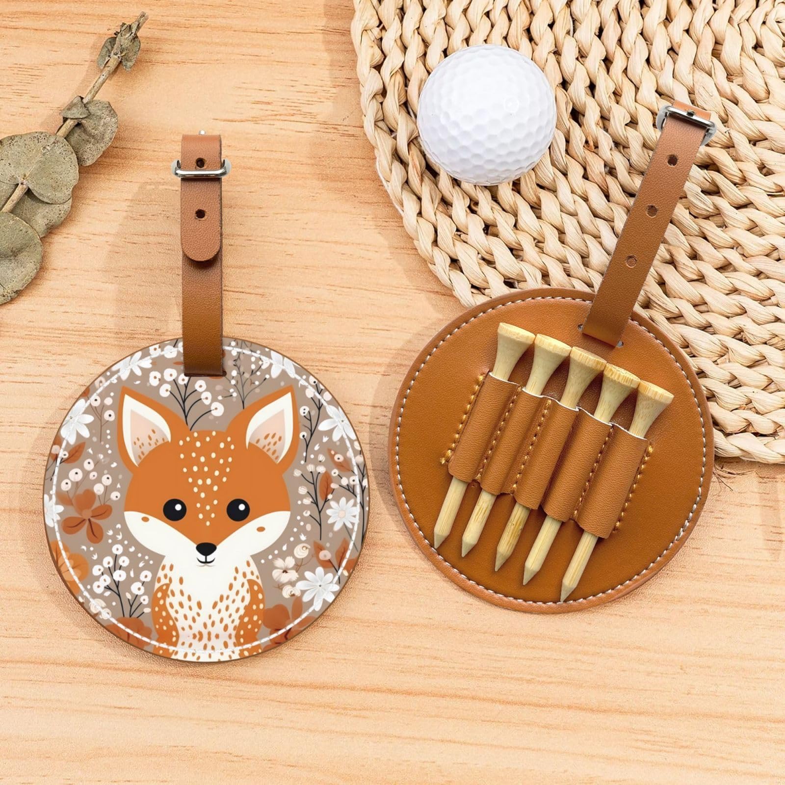 Happy Fox Brown Printed Golf tee Storage Bag - Portable Design, Easy to Organize tee