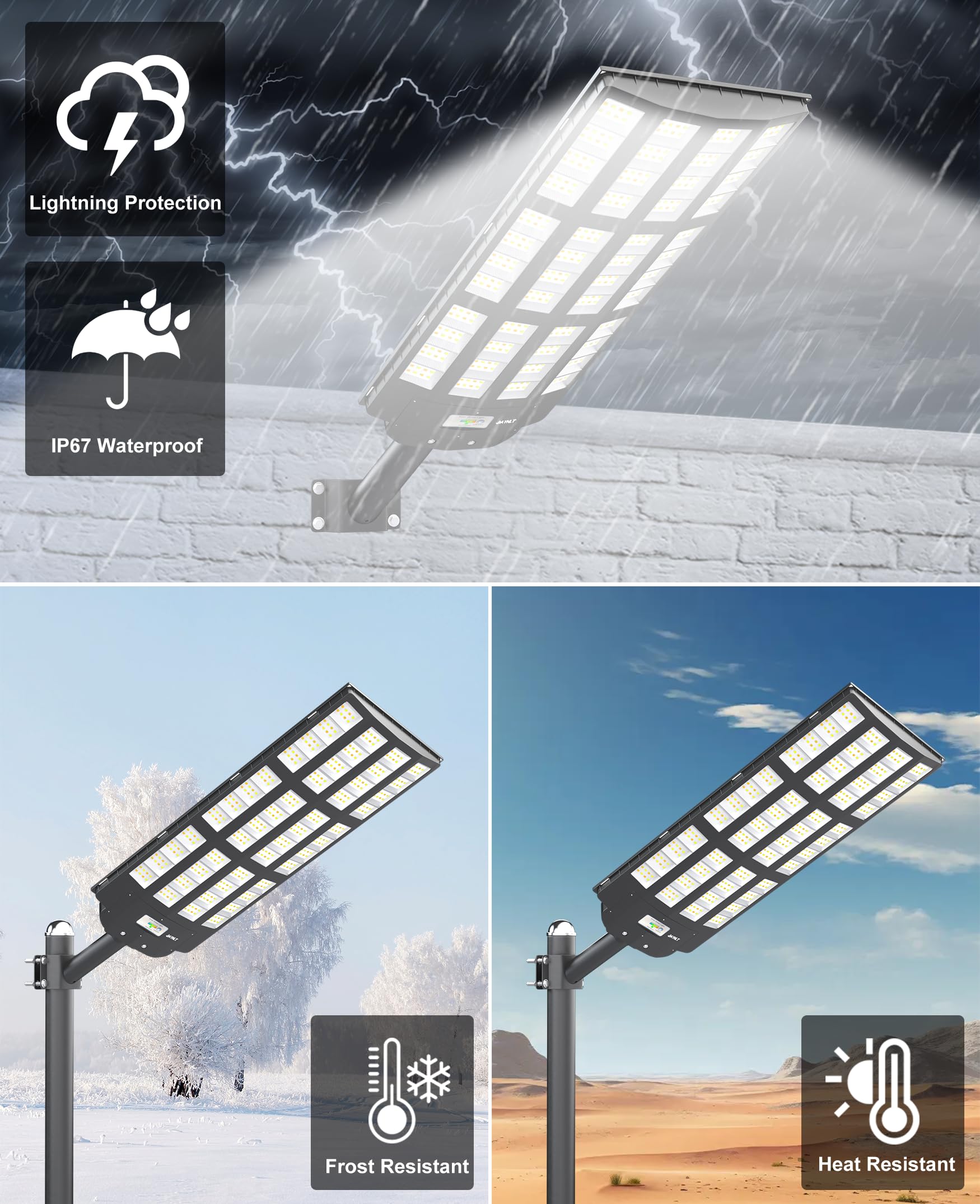 JAYNLT Y-12000W Solar Straßenlaterne für Außen, 3000K/4000K/6500K LED Solar Strahler Außen Kommerzielle die Dämmerung, IP67 Wasserdichte Solarlampen mit Bewegungsmelder für Garage Gärten