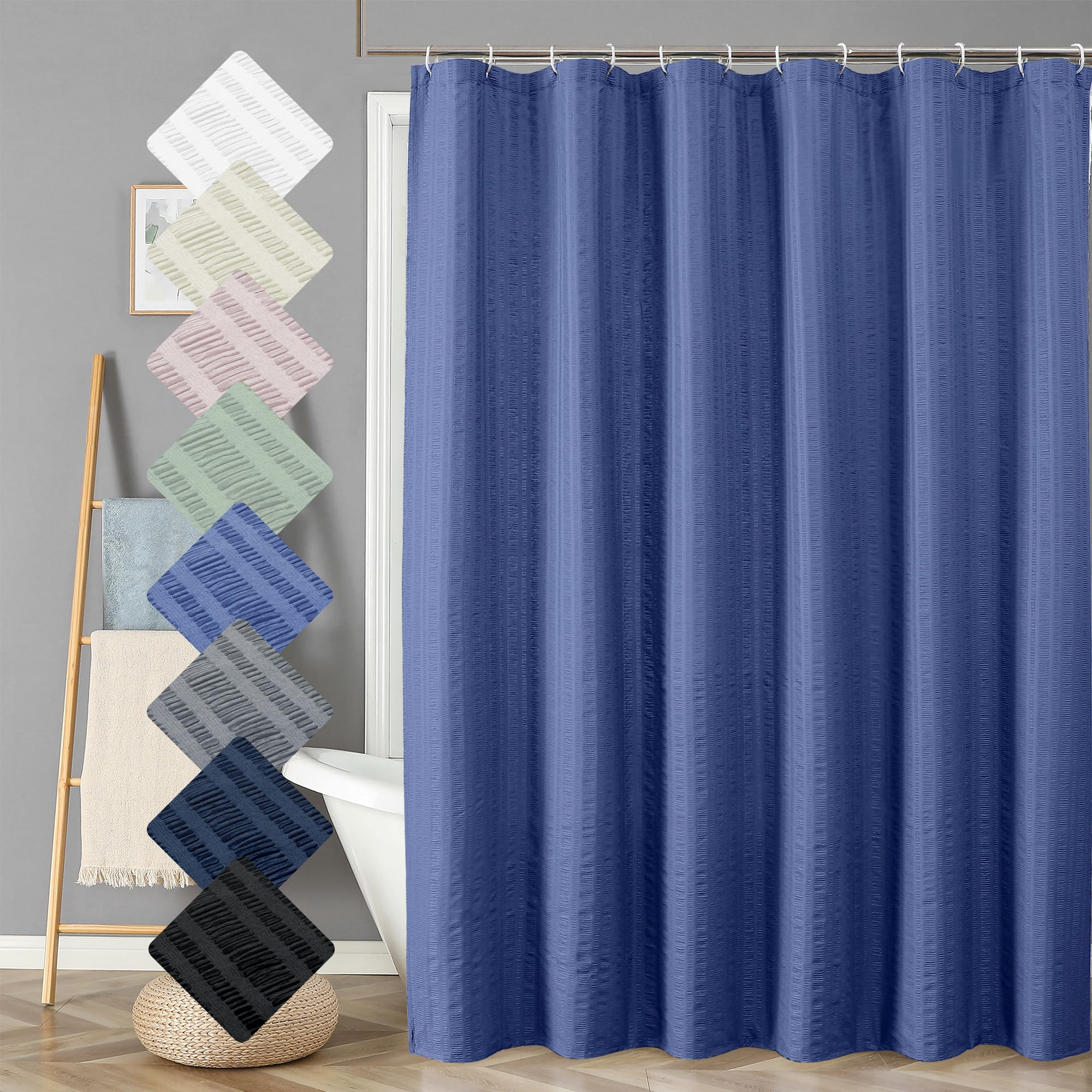 Aiyufeng Royal Blue Extra Long Shower Curtain 72 x 84, 3D Embossed Textured Fabric Shower Curtain for Bathroom, Water Repellent, Machine Washable,