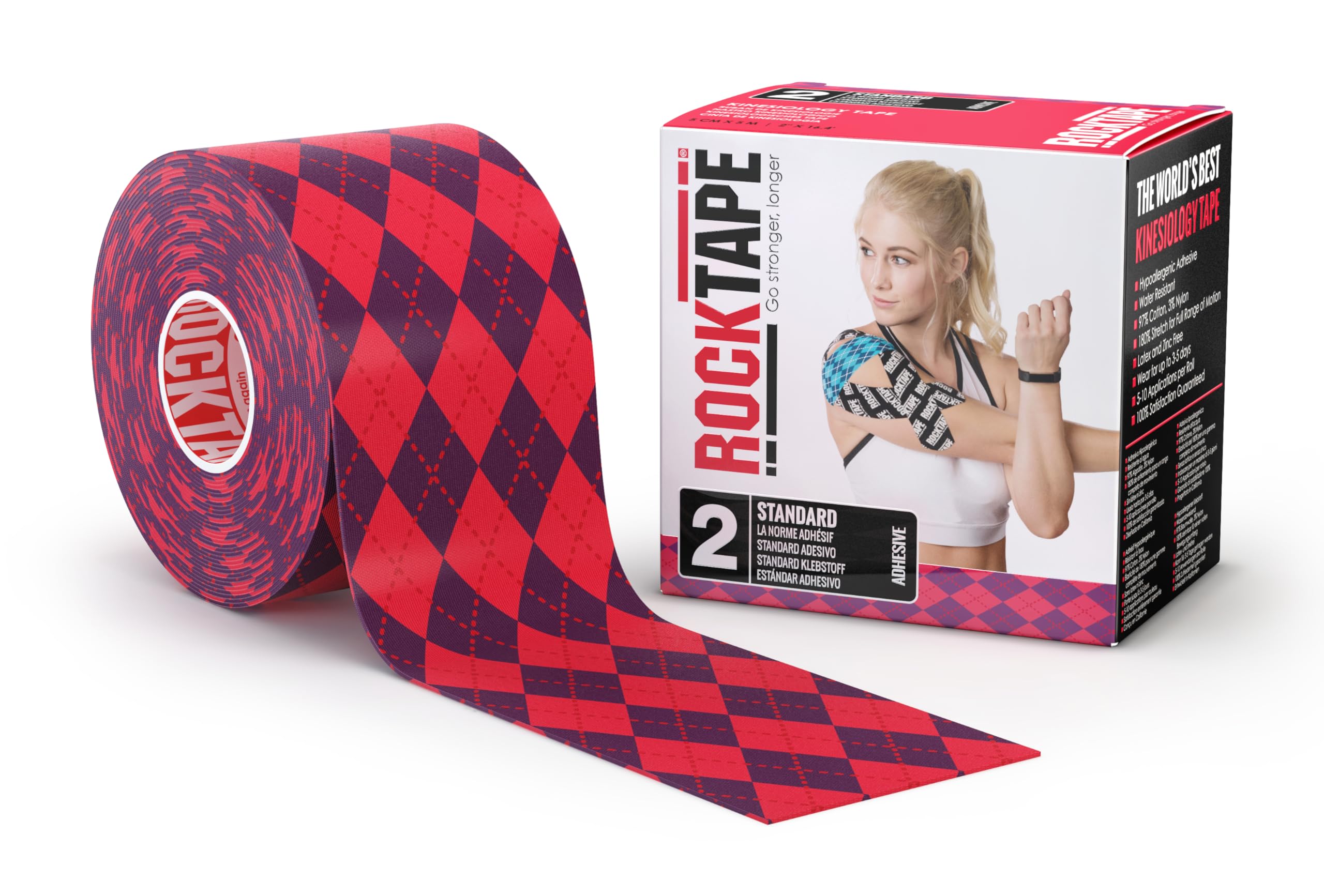 RockTape Extra Sticky Kinesiology Tape - Athletic Tape for Muscle Pain Relief, Injury Recovery - Microscopic Skin Lifting &amp; Decompression - Sweat &amp; Water Resistant