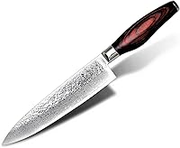 Vista 9 de Cuchillo Santoku de Damasco, VG10 japonés, 67 capas forjadas de acero con hoja biselada de borde de 7.25 pulgadas, mango ergonómico de madera