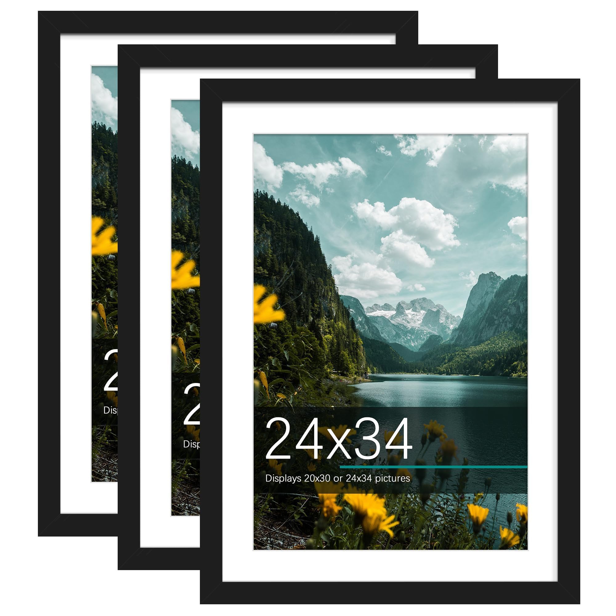 Picrit 24x34 Black Poster Frame, Picture Frame for Wall, 3 Pack
