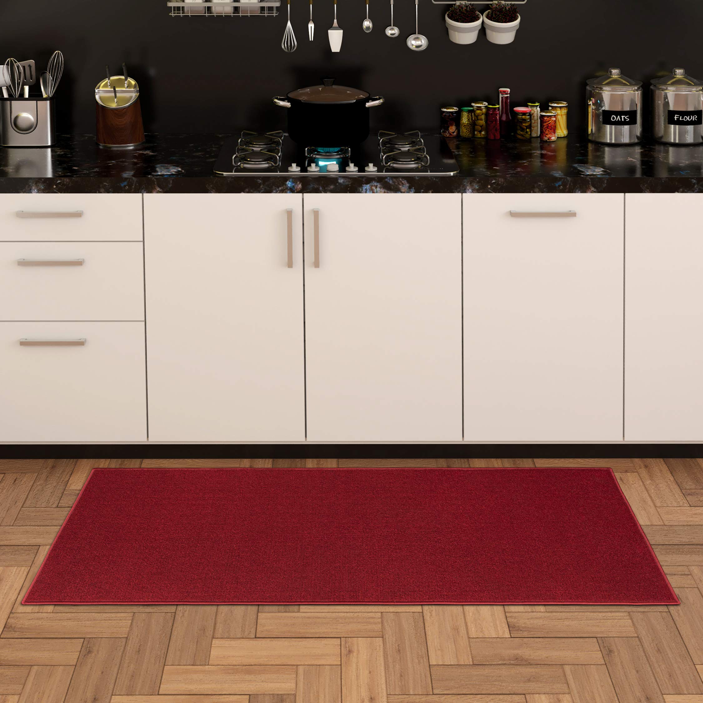 Ottomanson Ottohome Collection Rubberback Solid Design Runner Rug, 2'3" x 6', Burgundy