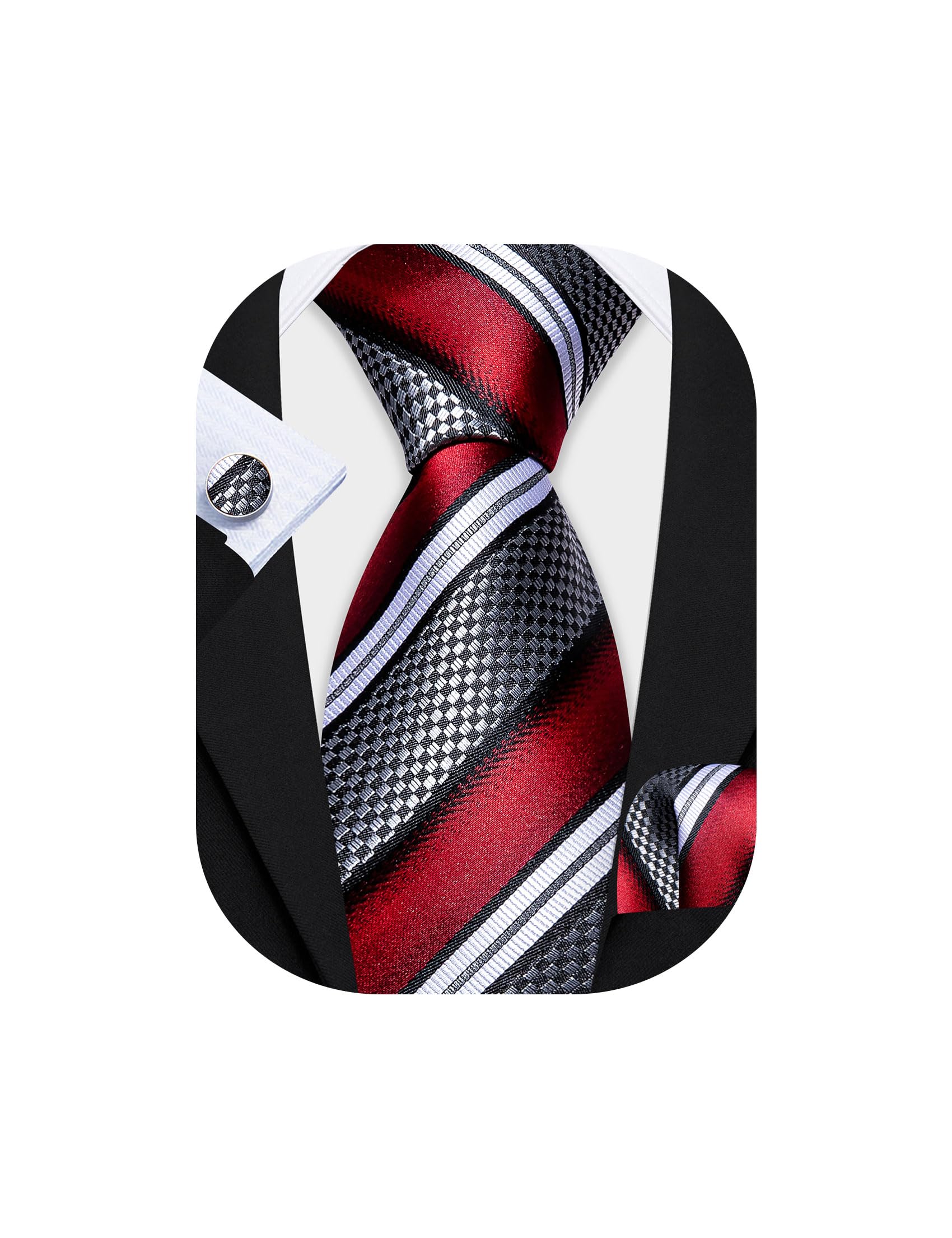 Barry.Wang Mens Tie Set Plaid Check Stripe Neckties Pocket Square Cufflinks | Woven Classic,Formal/Casual Men's Necktie,Luxury,Business,Wedding,Party,Prom,Graduation