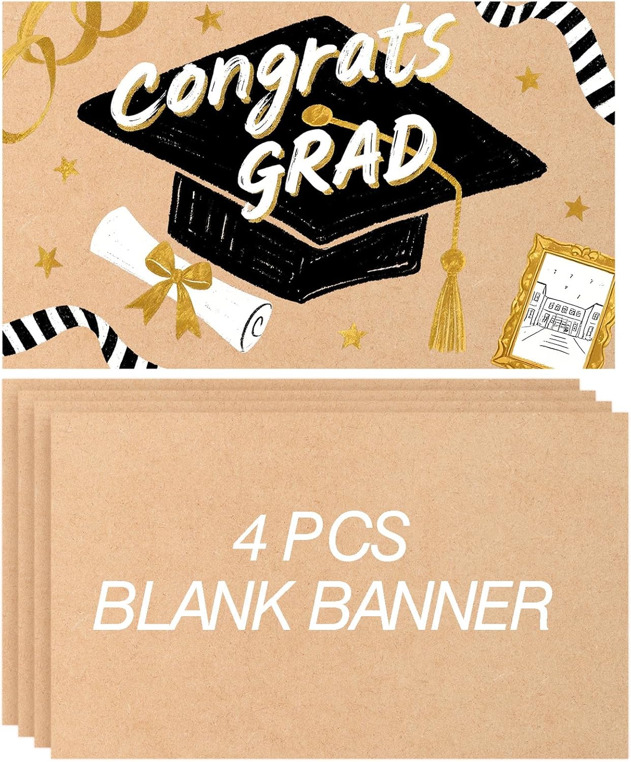 Tatuo 4 Pcs 24" x 48" Large Blank Brown Paper Banners for 2026 Graduation Crafts Decoration 120gsm Thick Kraft Paper Banner for Display Wall Signs Painting Birthday Wedding Summer Party Decor