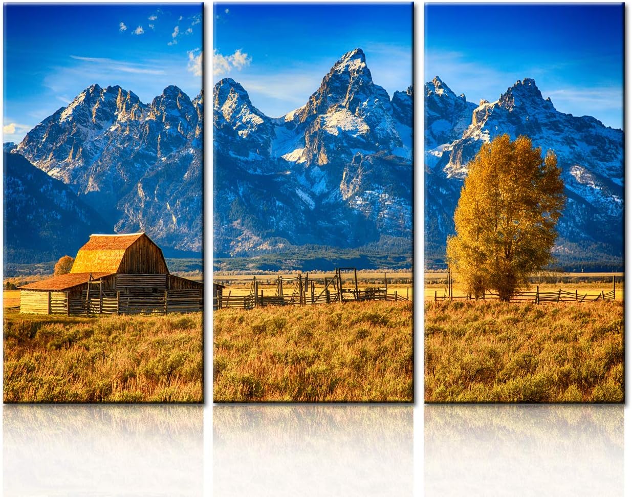 bpaPictures Cabin Artwork for Walls Country Pictures Grand Canyon Painting 3 Panel Canvas Home Decor for Living Room Giclee Wooden Framed Gallery-Wrapped Ready to Hang(40''x60'')