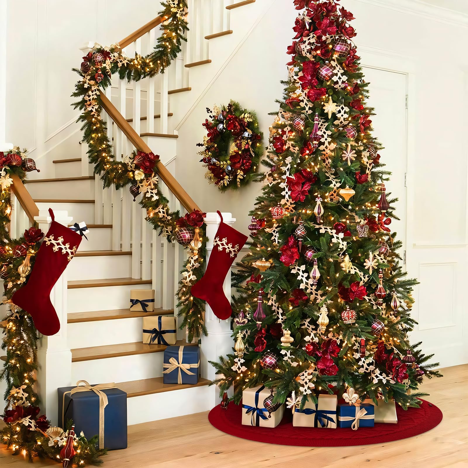 KCFESTIHUE Cable Knit Christmas Tree Skirt – 48 Inch Rustic Farmhouse Holiday Decor - View #6