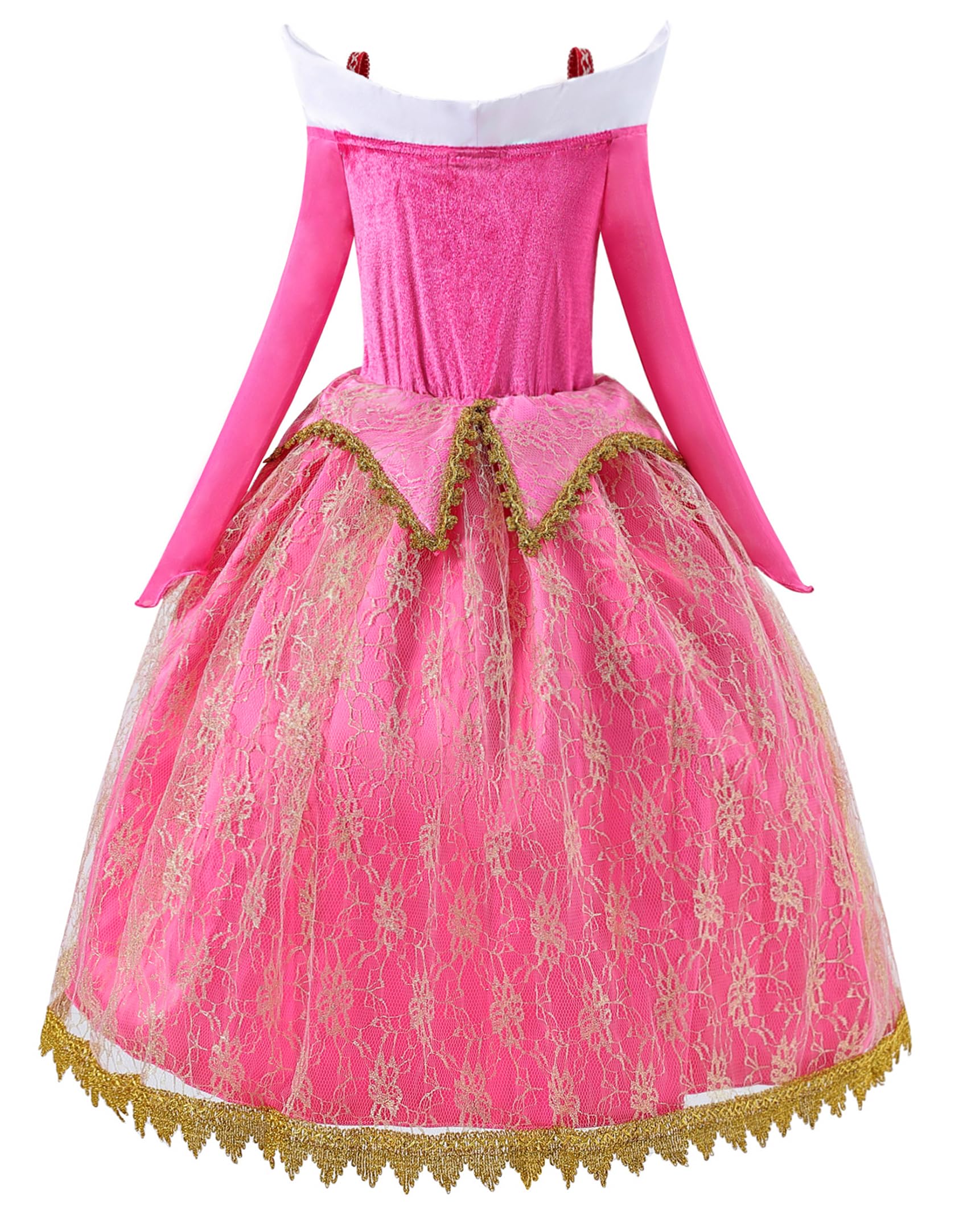 Aoiviss Disfraz de Princesa Rosa para Niña Vestido de Princesa de Encaje Disfraz de Fiesta Cumpleaños con Accesorios 110
