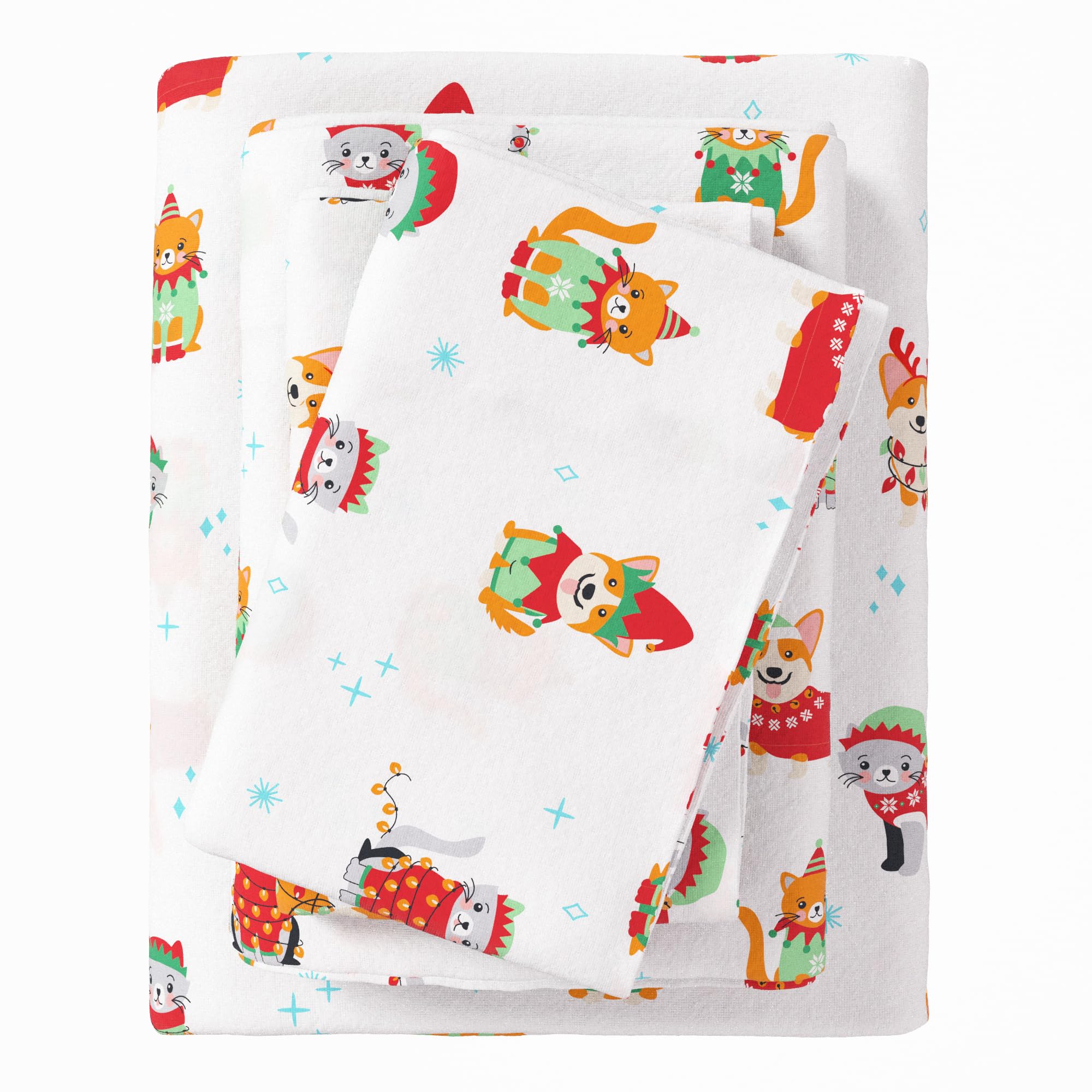 Amazon.com: Great Bay Home Christmas Flannel Sheet Set Full Size - 100% ...