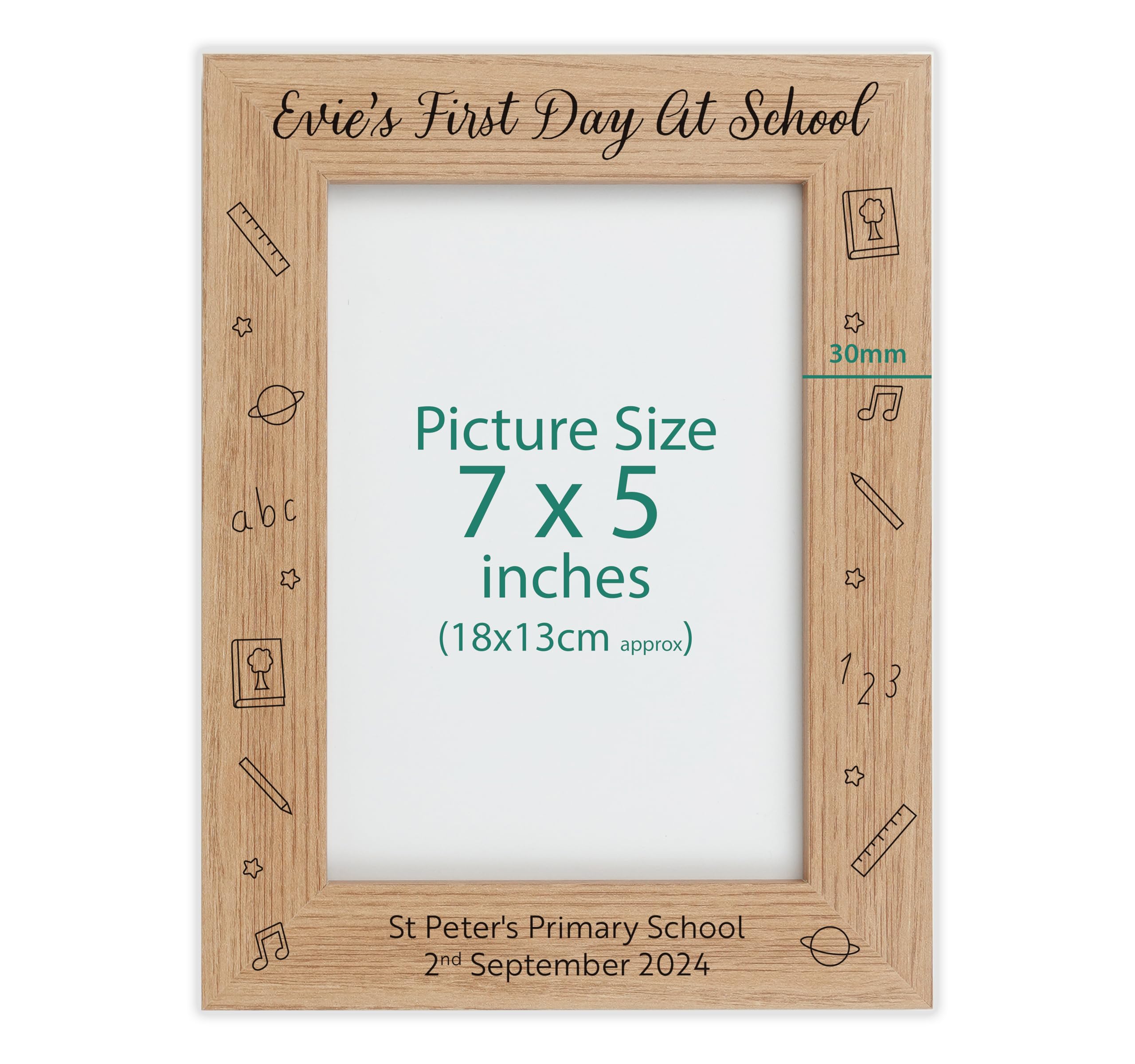 Personalised Engraved frame (School, Oak Effect, 7x5 Inches (Portrait))