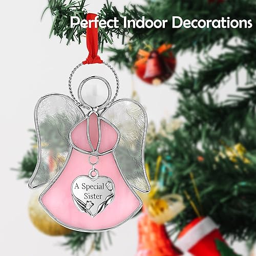 Miniatura 9 de Atrapasoles de Vidrio Emplomado de Ángel, Ornamento Atrapasoles de Metal Decorativo para Ventanas Interiores, Regalos para Amigos, Mamá, Maestra,