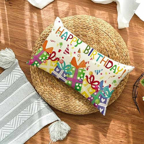 Miniatura 4 de AVOIN colorlife Funda de almohada de feliz cumpleaños, 12 x 20 pulgadas, regalo de cumpleaños, decoración al aire libre para sofá, casa de campo