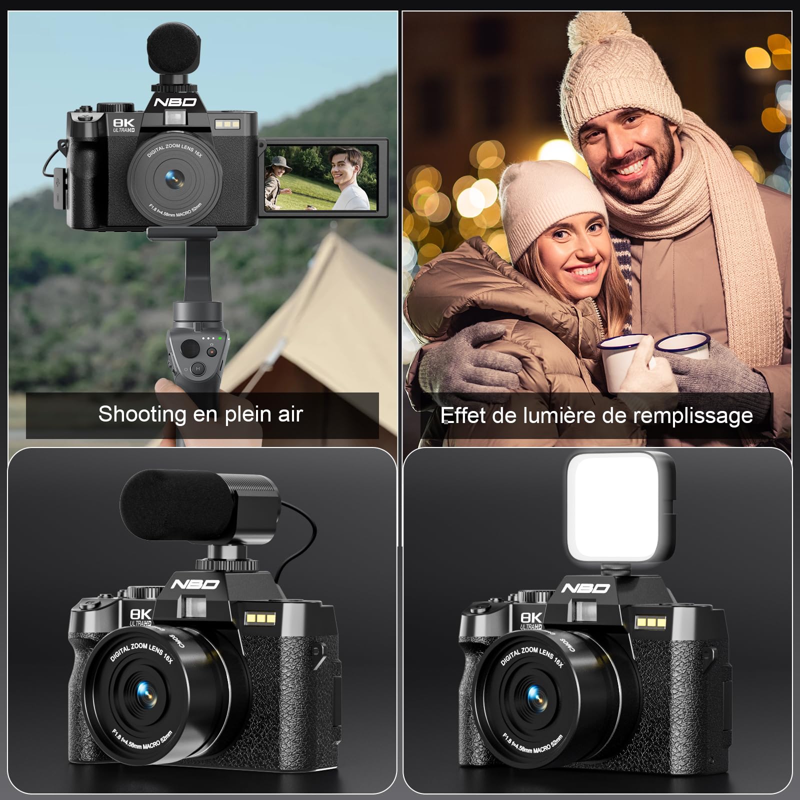 NBD 8K 64MP Digital Camera: 16-in-1 Kit with Autofocus, 180