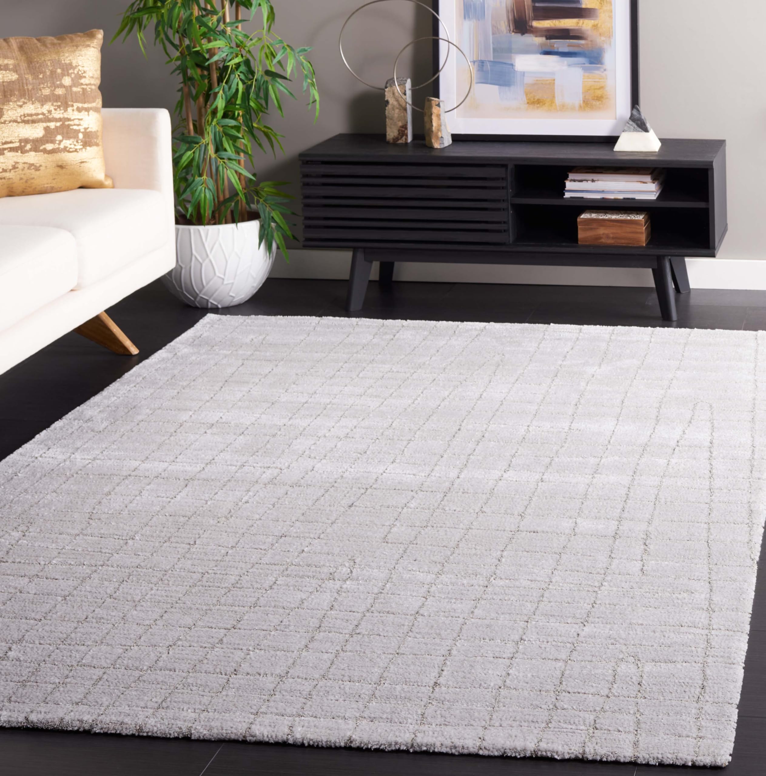 SAFAVIEH Geometric Rug for Living Room, Dining Room, Bedroom - Neptune Collection, Short Pile, in Light Grey, 122 X 183 cm