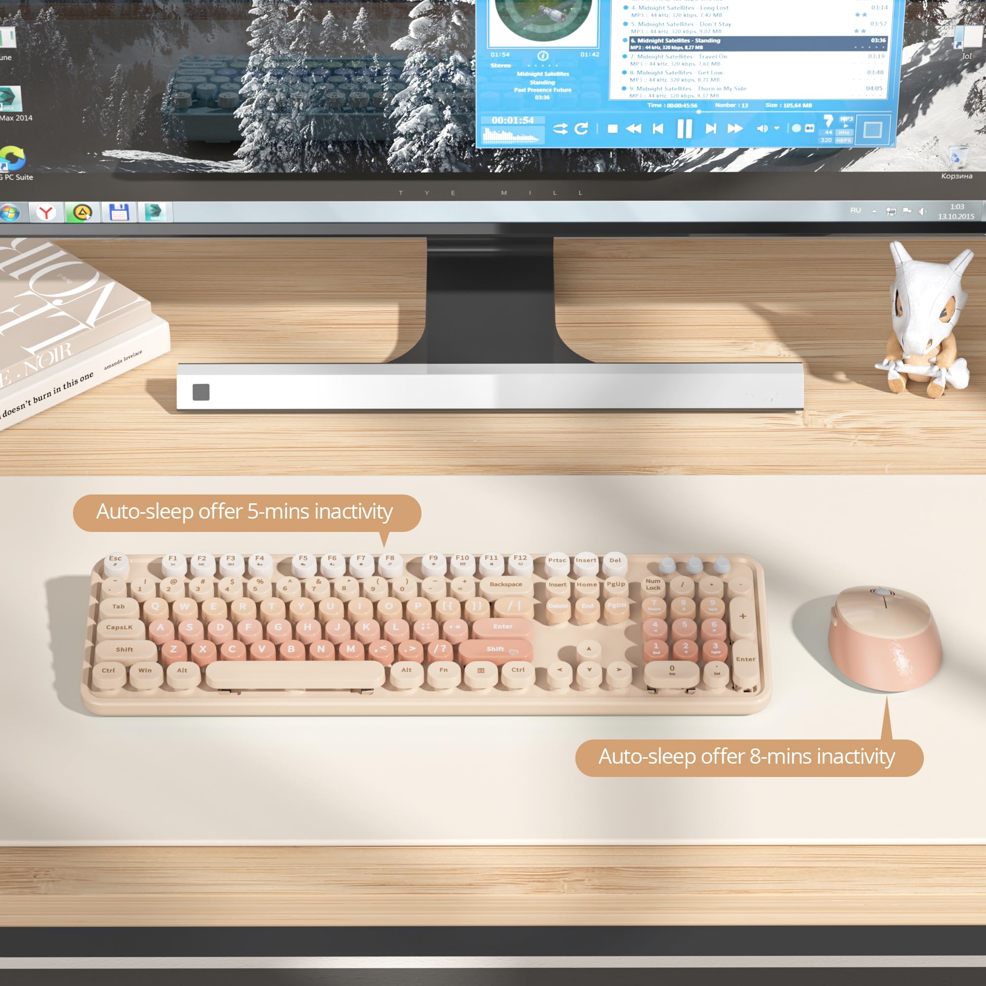 SOLIDEE Zestaw Klawiatura i Mysz,Klawiatura Maszynowa Komputerowa z Okrągłymi Klawiszami 2.4GHz z Numeryczną Klawiaturą,Ergonomiczna Klawiatura 104 Klawiszami(US Layout QWERTY)(Orange Gradient)