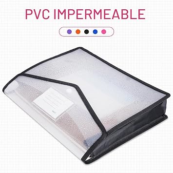 Vicloon A4 Plastic File Folder, 5pcs Folder with Transparent Design and Pocket, Plastic File Folders Snap Button Closure, School-Multicolor/Horizontal Section