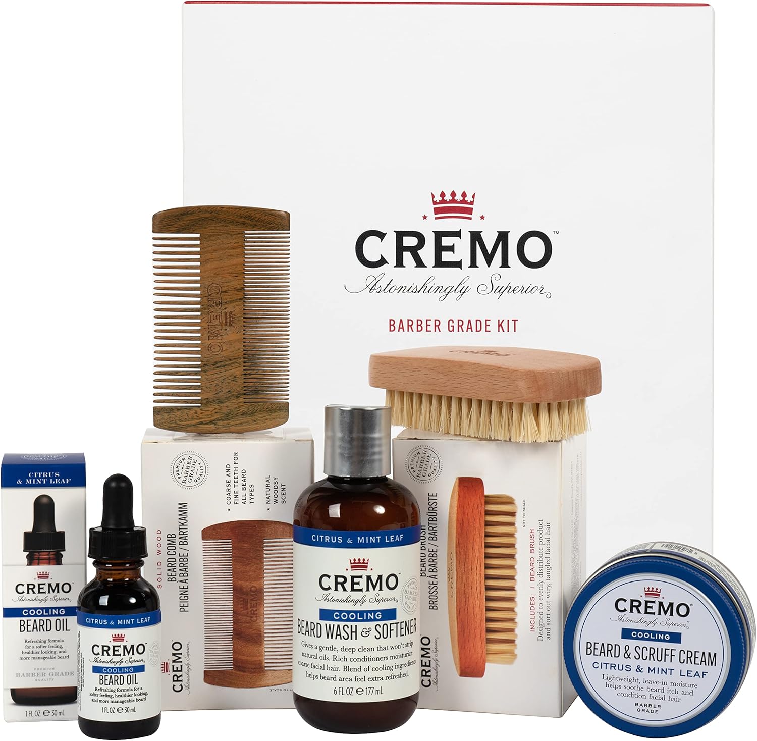CREMO Beard Care Gift Set for Men Shampoo, Beard oil, Beard cream