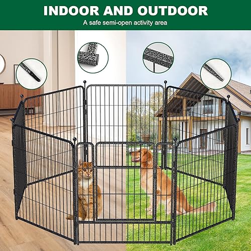 Miniatura 6 de SZHLUX Corralito para perros al aire libre, 8 paneles de valla para perros de 32 pulgadas de altura, corral con puertas para perros medianos y